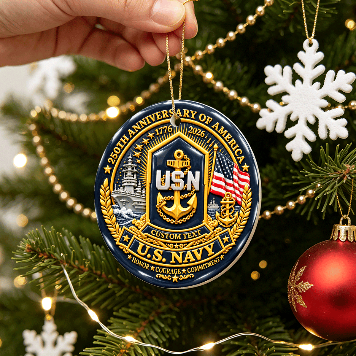 Personalized U.S. Navy 3D Relief Ceramic Ornament Custom Rank and Text