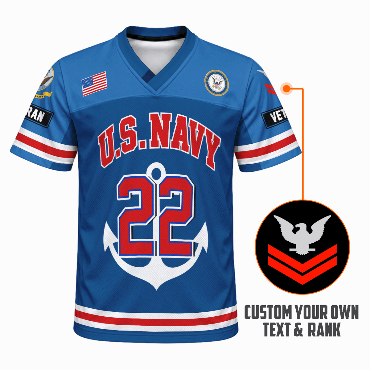 U.S. Navy Personalized Sports Jersey Custom Rank Text and Number