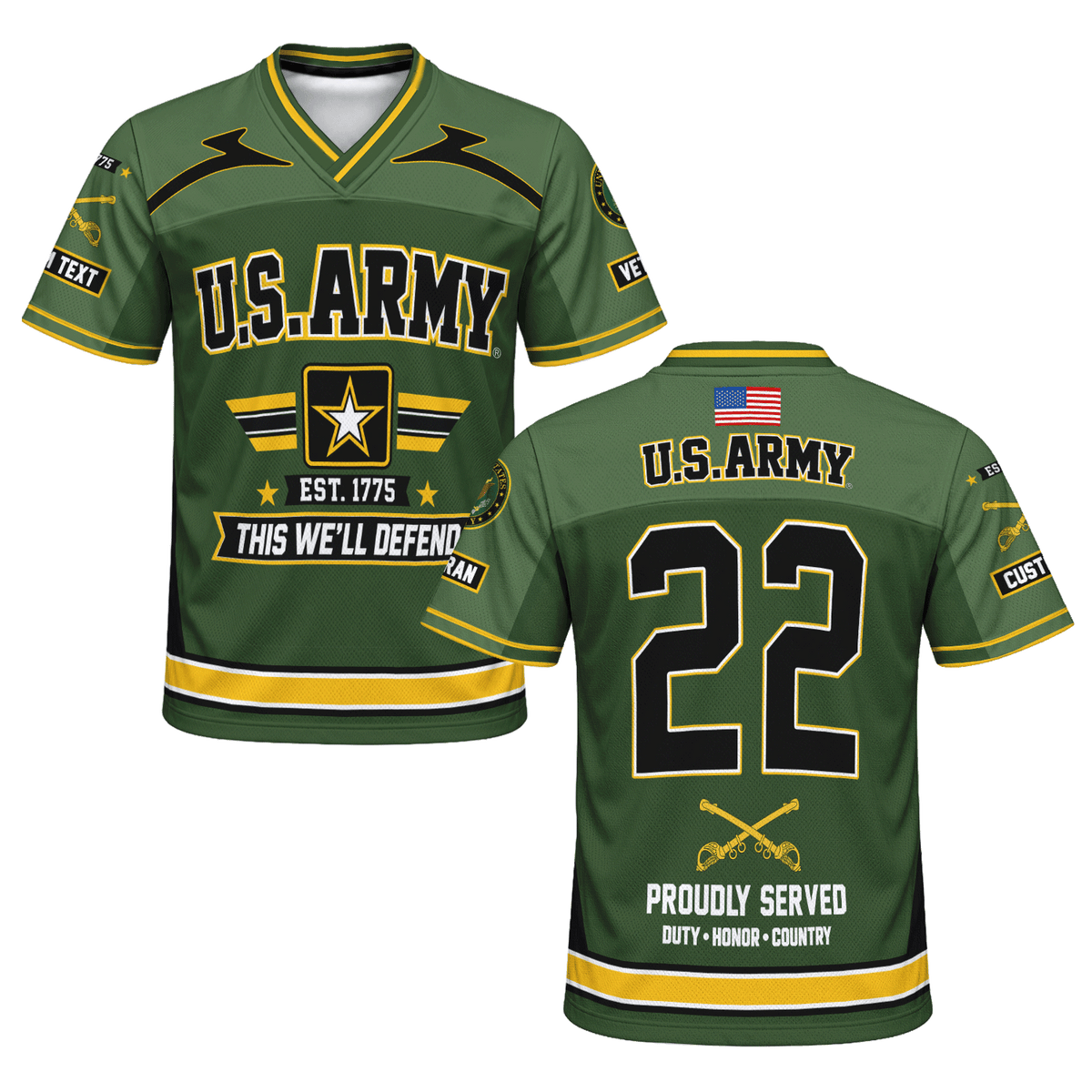 U.S. Army Veteran Jersey Personalized Military Rank and Custom Text