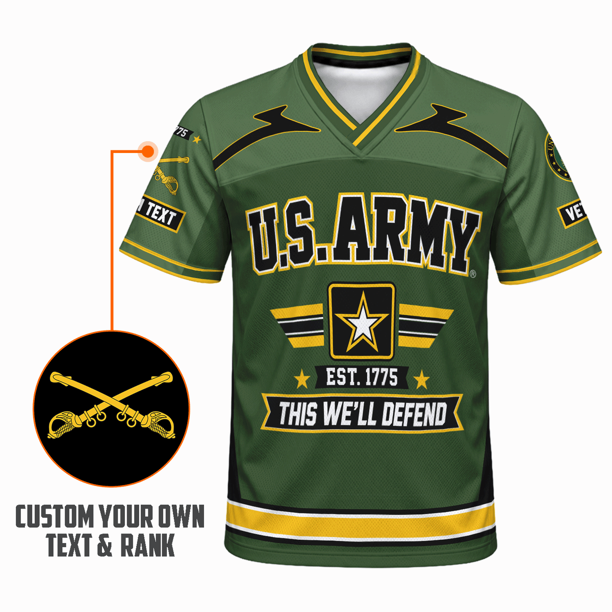 U.S. Army Veteran Jersey Personalized Military Rank and Custom Text