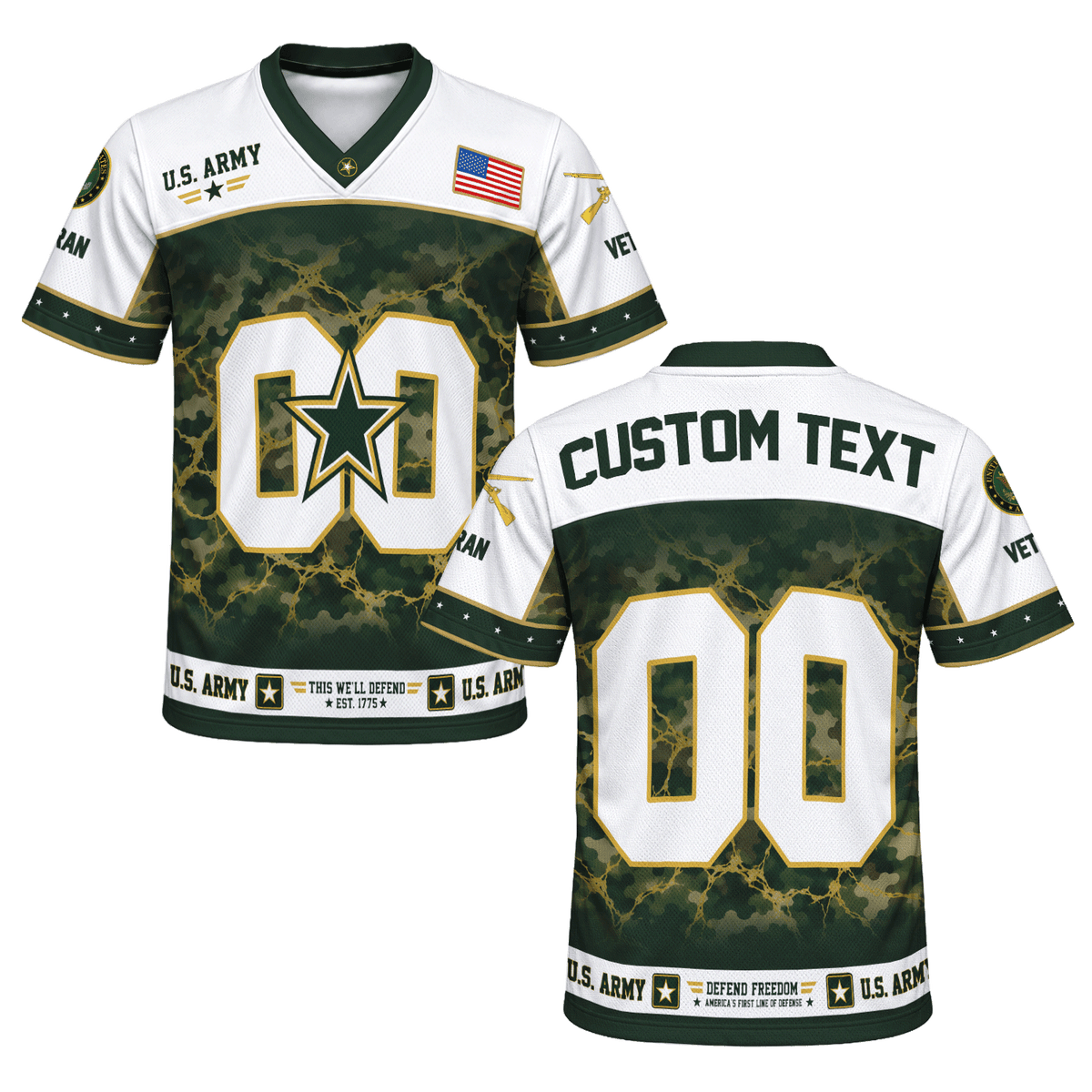 Personalized Army Jersey Custom Rank and Text Veteran Military Gift