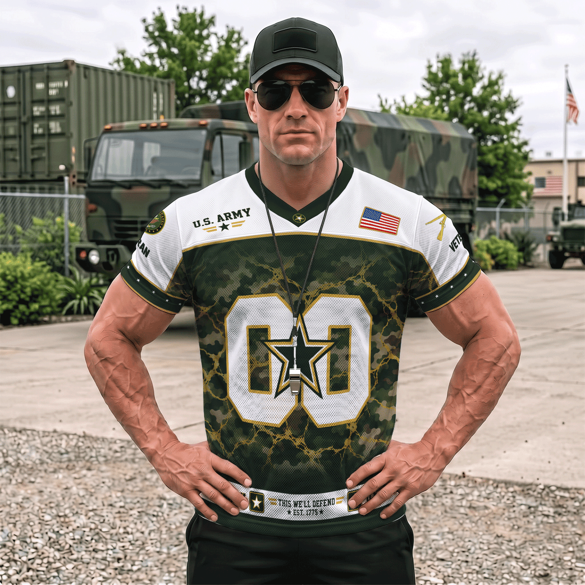 Personalized Army Jersey Custom Rank and Text Veteran Military Gift