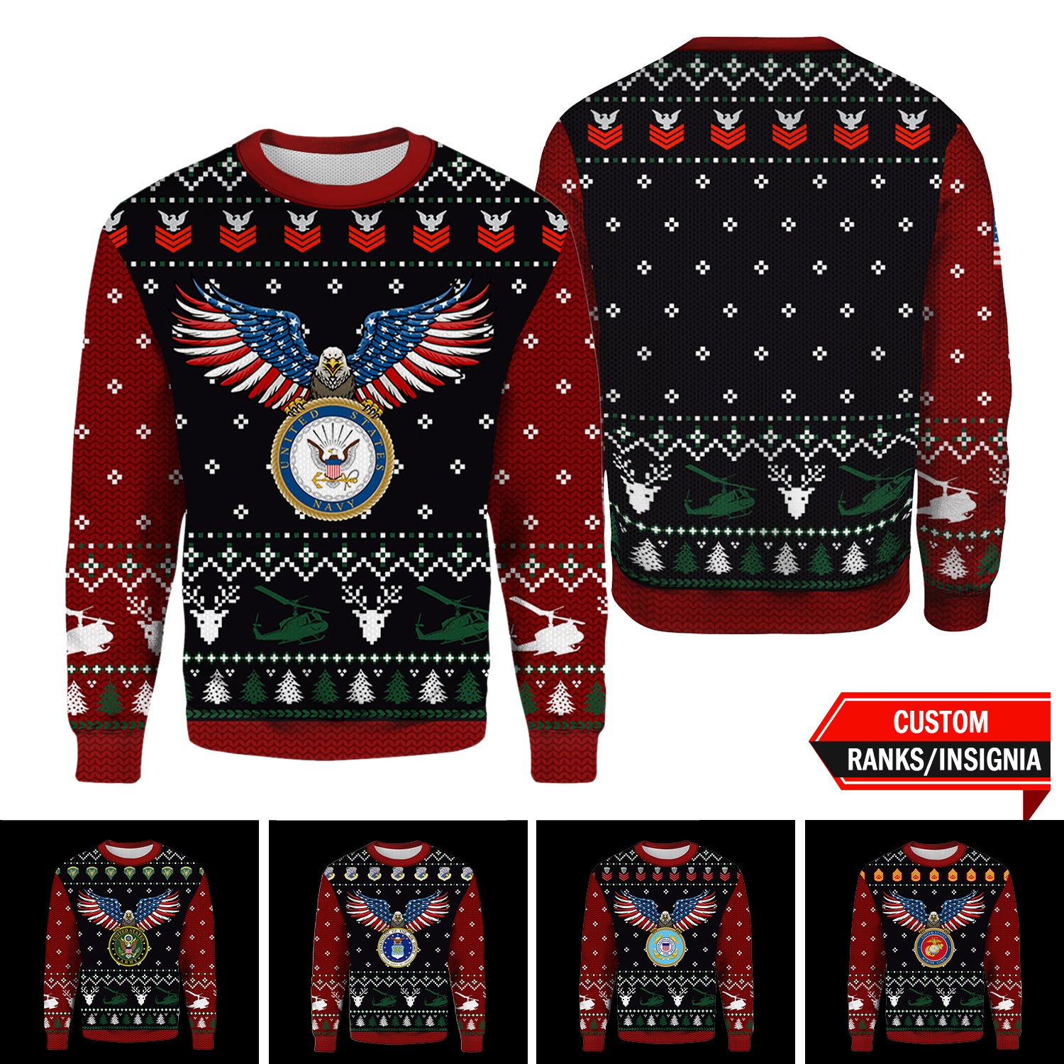 Custom 3D All Over Prints Ugly Sweater,  US Military Ranks/Insignia