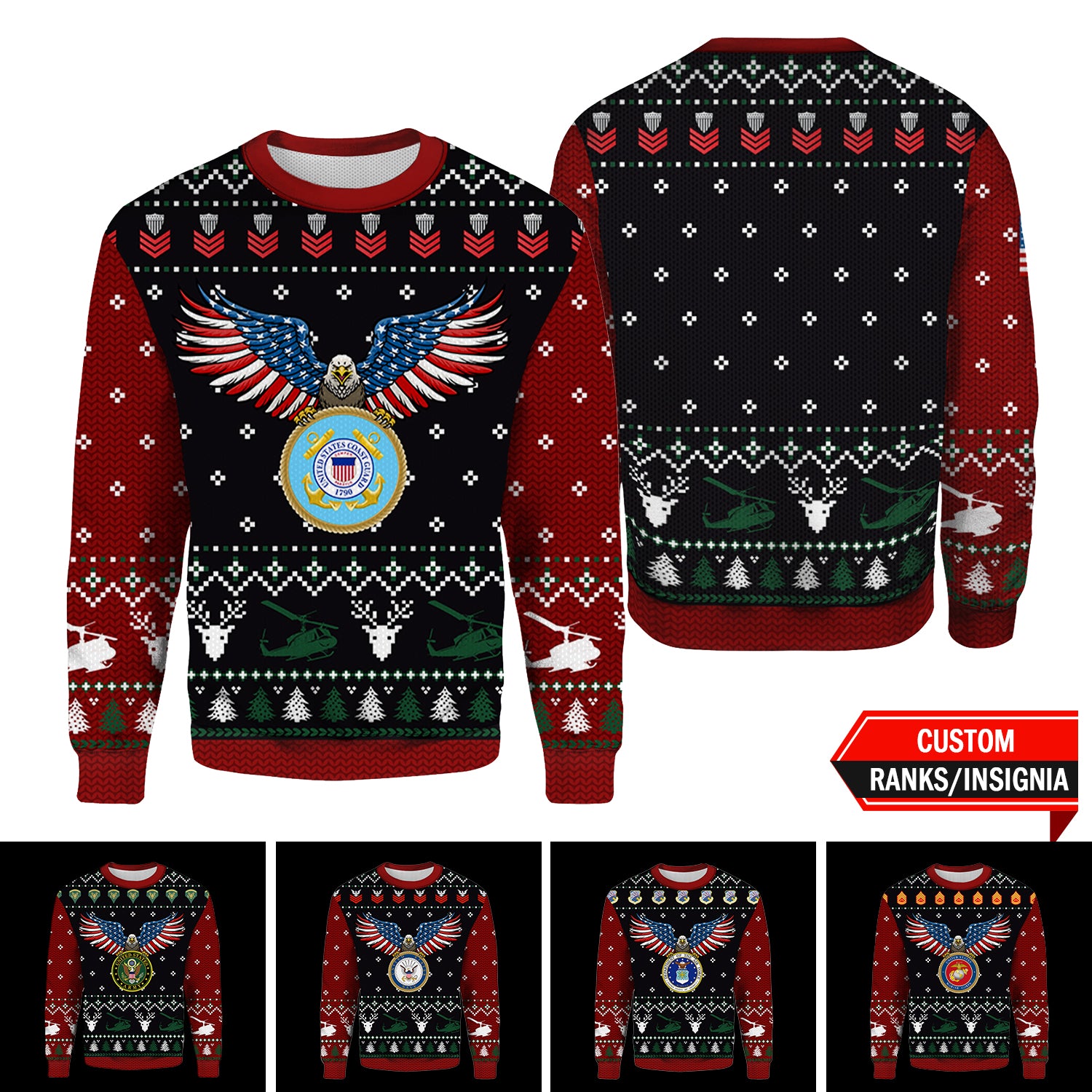 Custom 3D All Over Prints Ugly Sweater,  US Military Ranks/Insignia