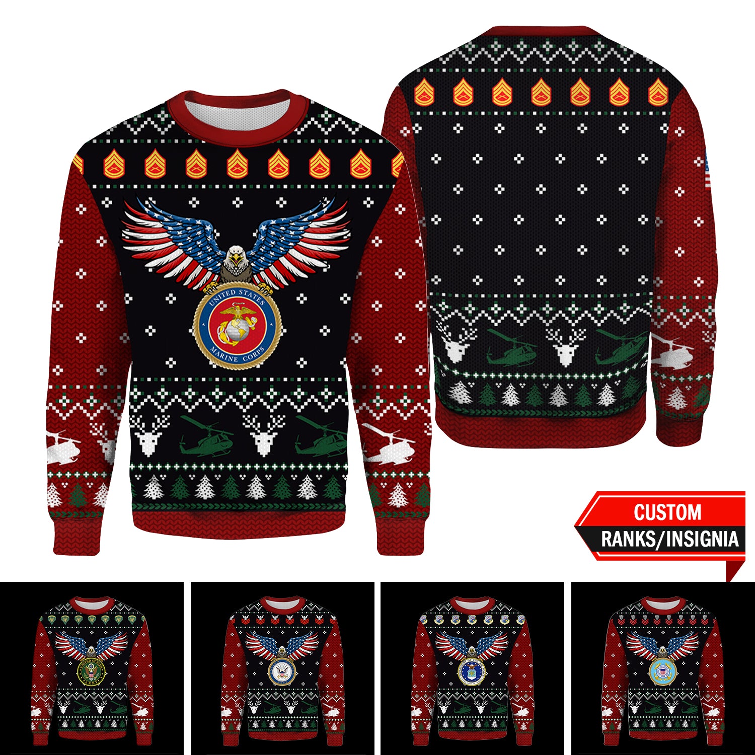 Custom 3D All Over Prints Ugly Sweater,  US Military Ranks/Insignia