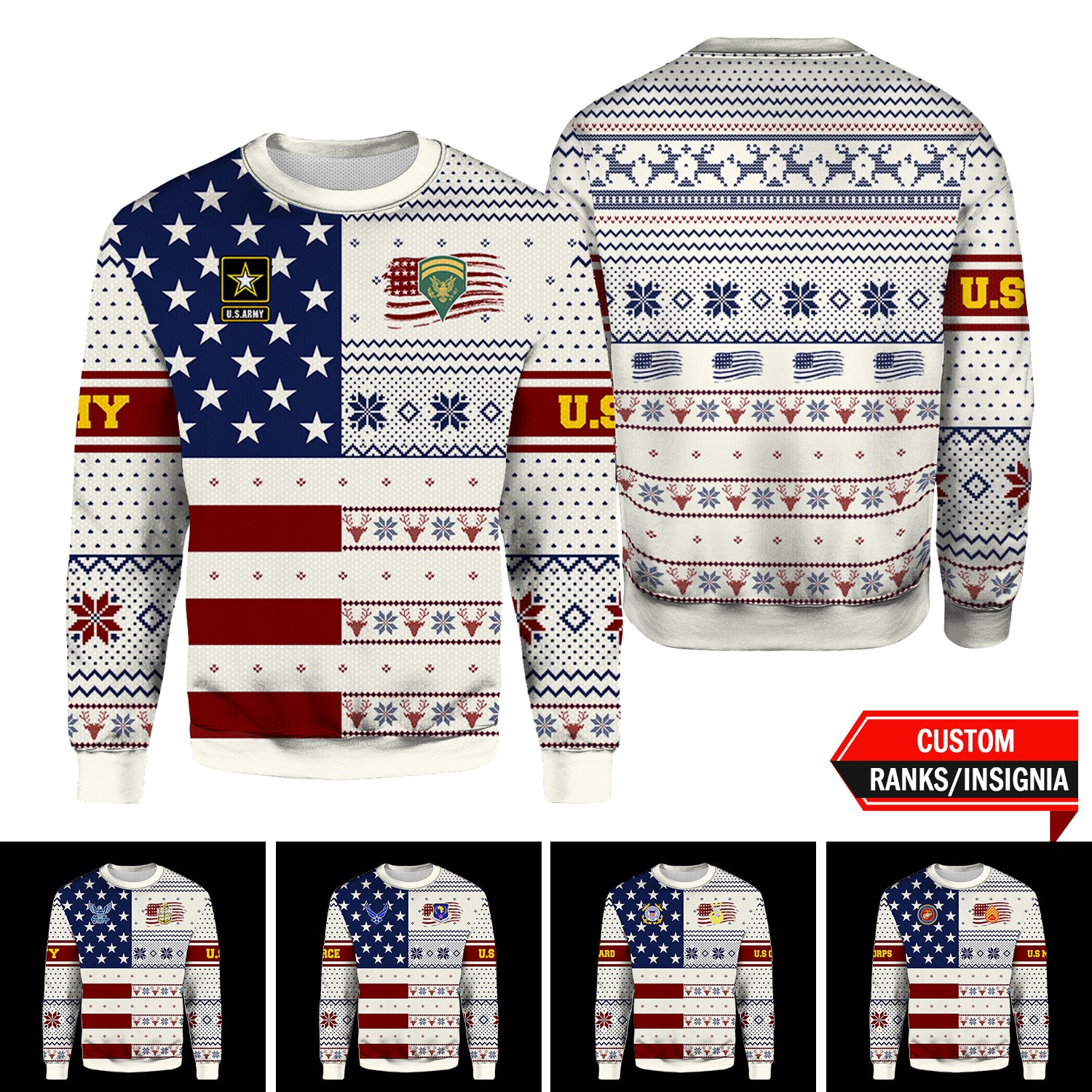 Custom US Military Ranks/Insignia All Over Prints Ugly Sweater