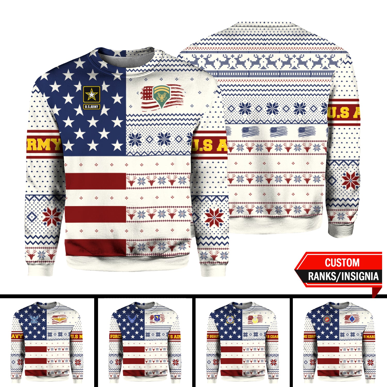 Custom US Military Ranks/Insignia 3D All Over Prints Crewneck Sweatshirt J3D03