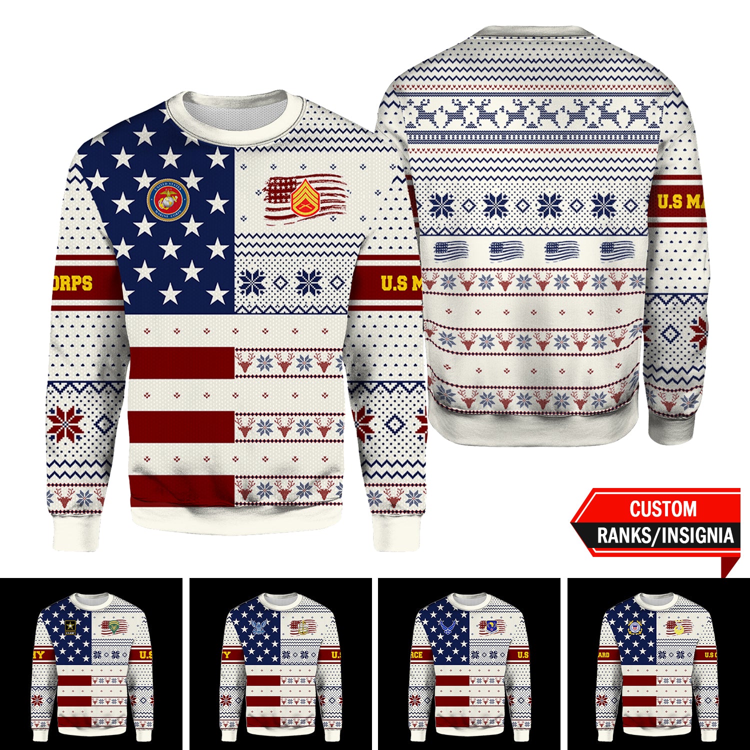 Custom US Military Ranks/Insignia All Over Prints Ugly Sweater