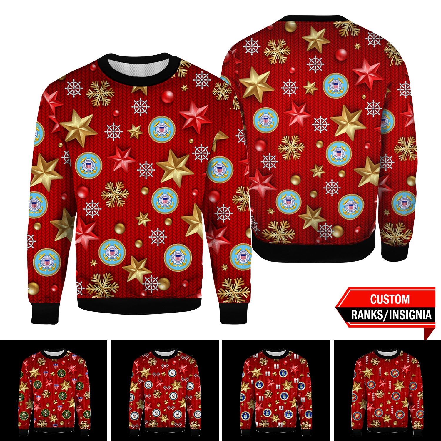 Custom US Military Ranks/Insignia 3D Xmas Star Ugly Sweater