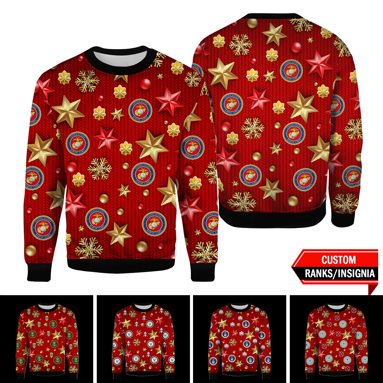 Custom US Military Ranks/Insignia 3D Xmas Star Ugly Sweater