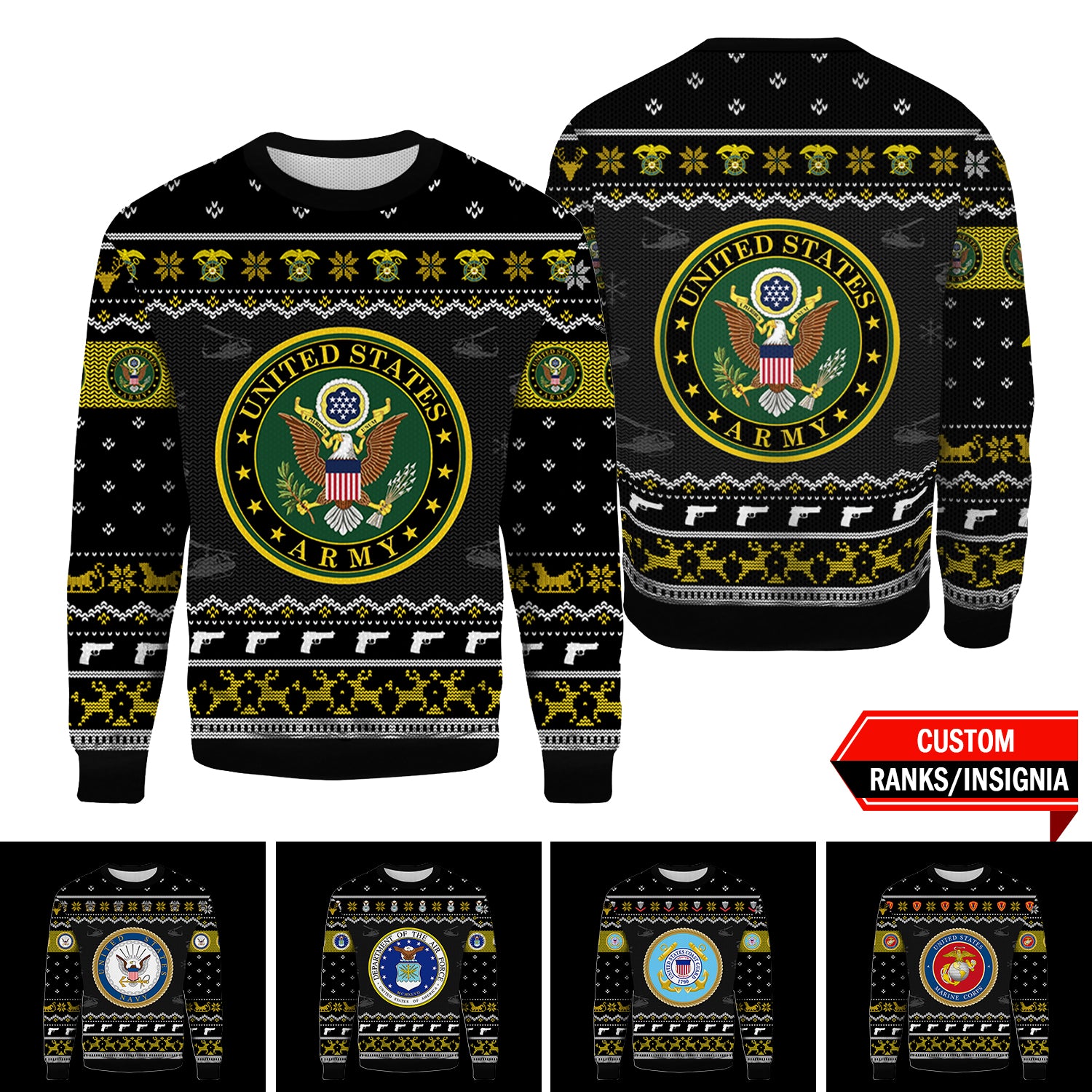 Custom US Military Ranks/Insignia 3D Xmas Ugly Sweater