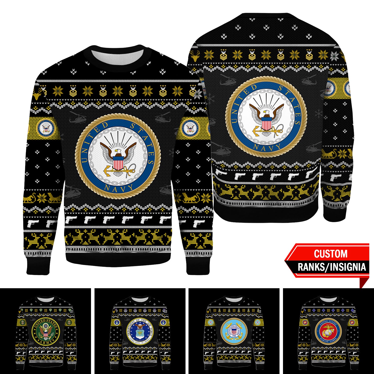 Custom US Military Ranks/Insignia 3D Xmas Ugly Sweater