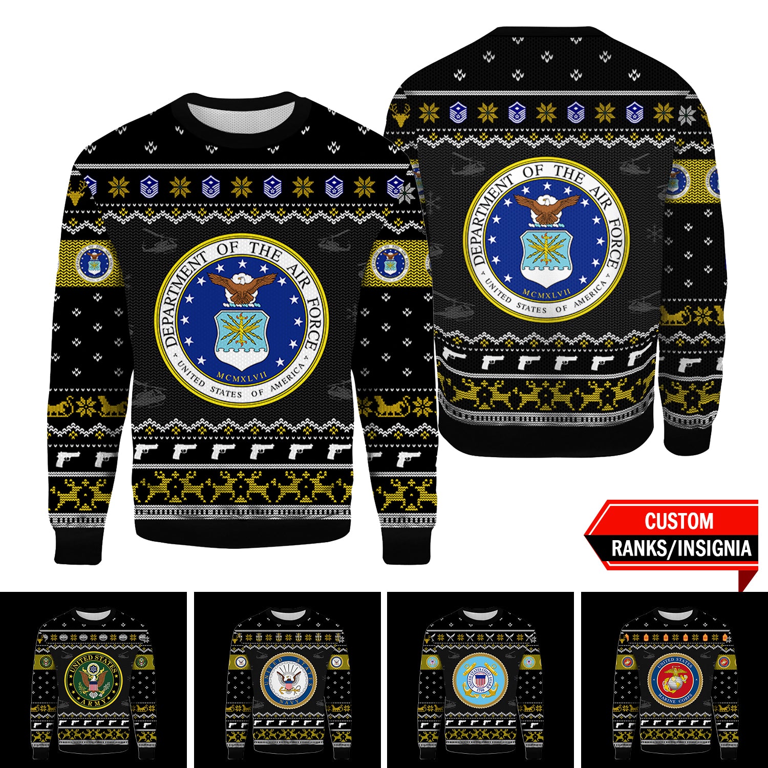 Custom US Military Ranks/Insignia 3D Xmas Ugly Sweater