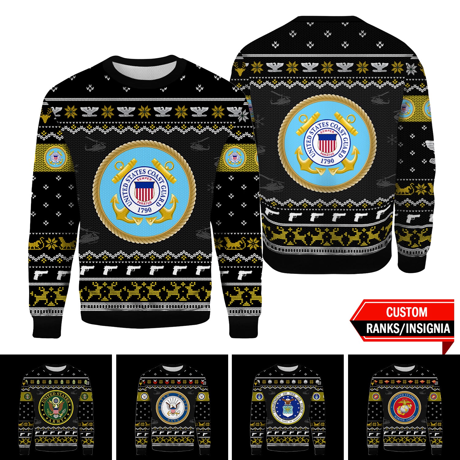 Custom US Military Ranks/Insignia 3D Xmas Ugly Sweater