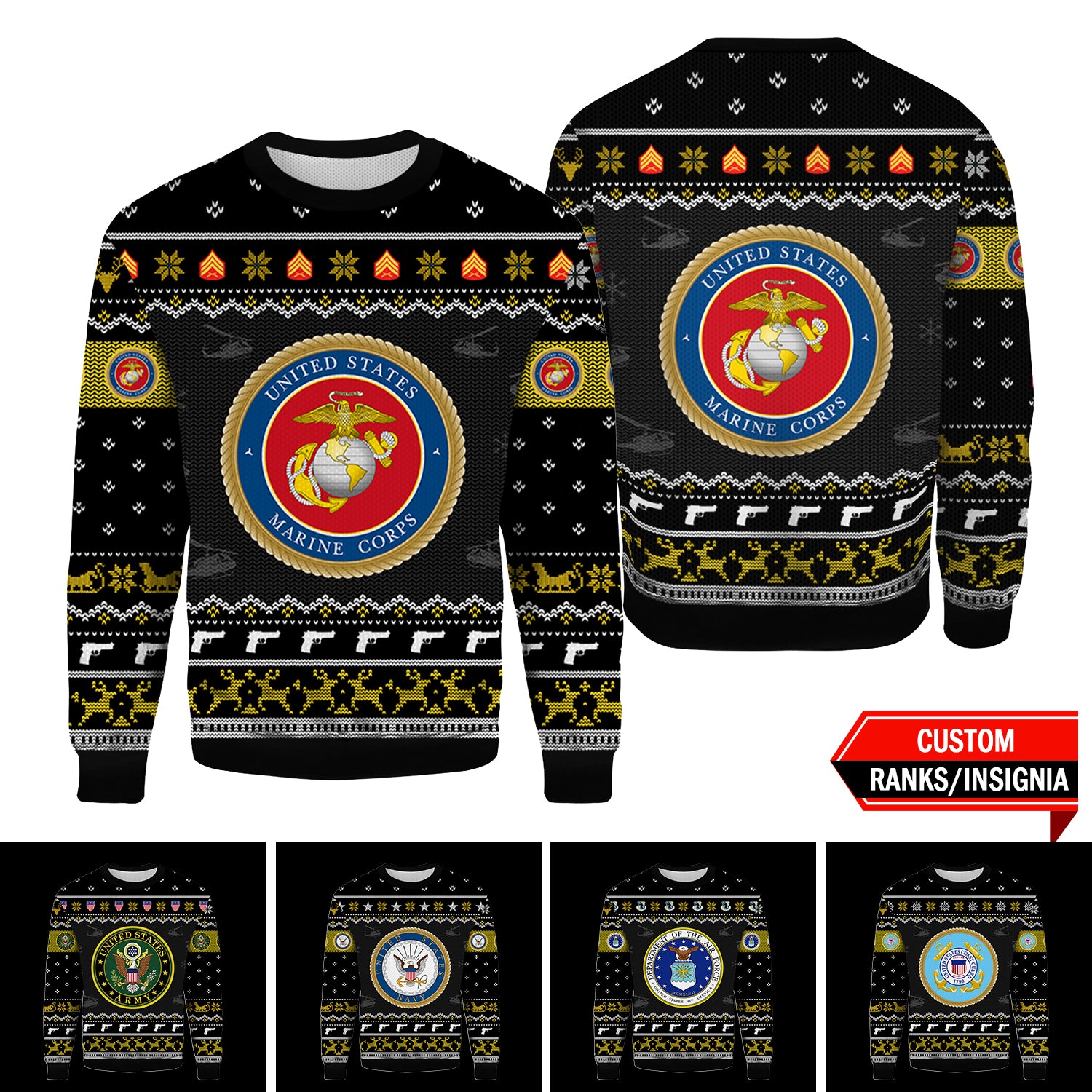 Custom US Military Ranks/Insignia 3D Xmas Ugly Sweater