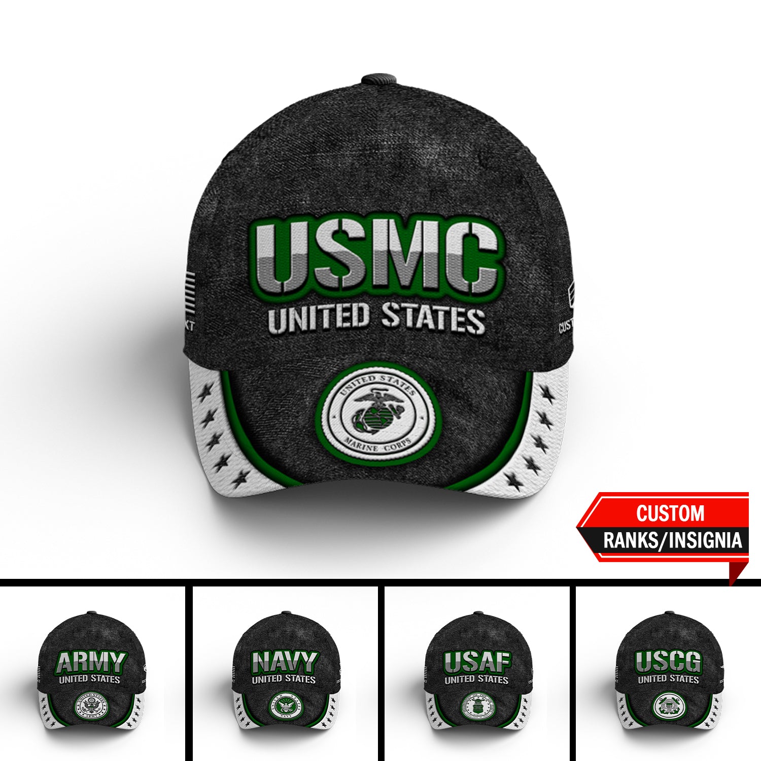 US Military Custom Ranks/Insignia, Personalized Name And Years Served All Over Prints Premium Classic Cap