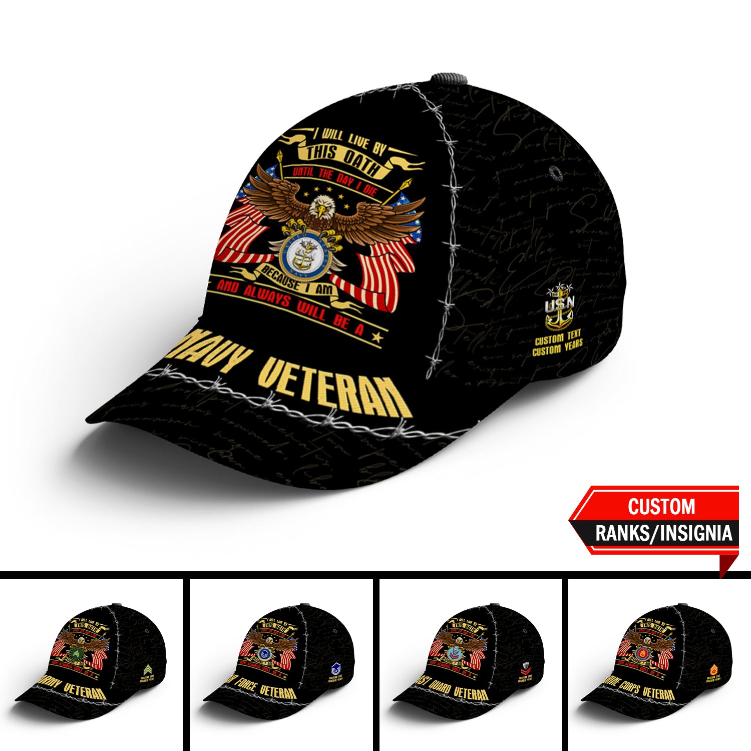 Always Will Be A Veteran, Custom Ranks/Insignia, Personalized Name And Years Served All Over Prints Premium Classic Cap