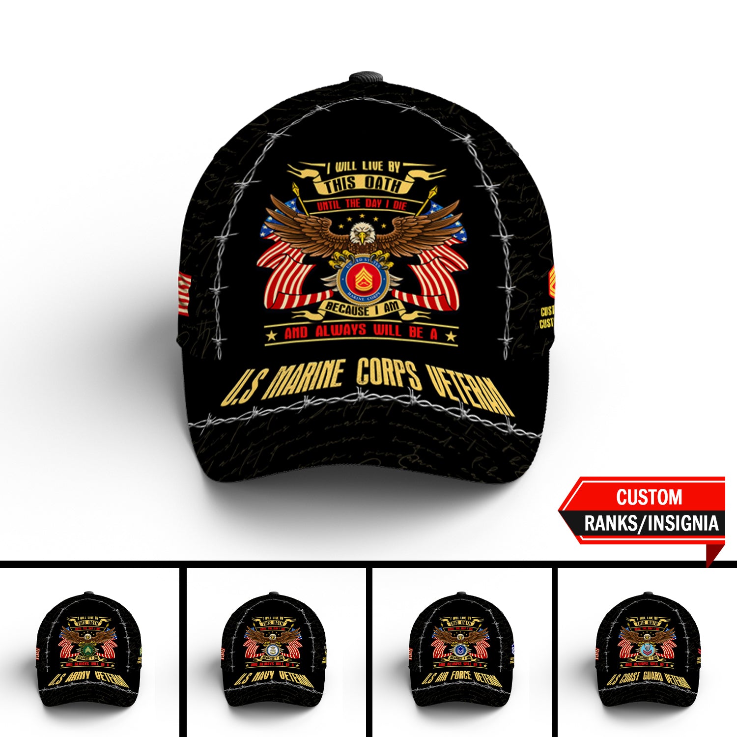 Always Will Be A Veteran, Custom Ranks/Insignia, Personalized Name And Years Served All Over Prints Premium Classic Cap