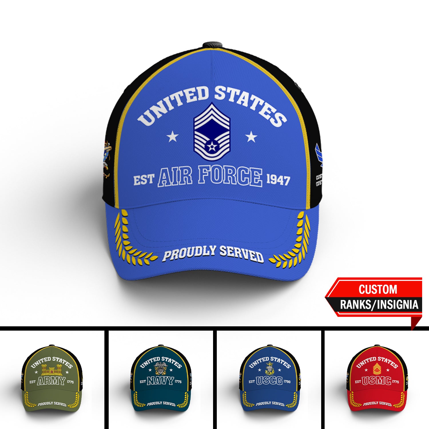 Custom Miitary Ranks US Military Proudly Served Custom Ranks/Insignia, Personalized Name An