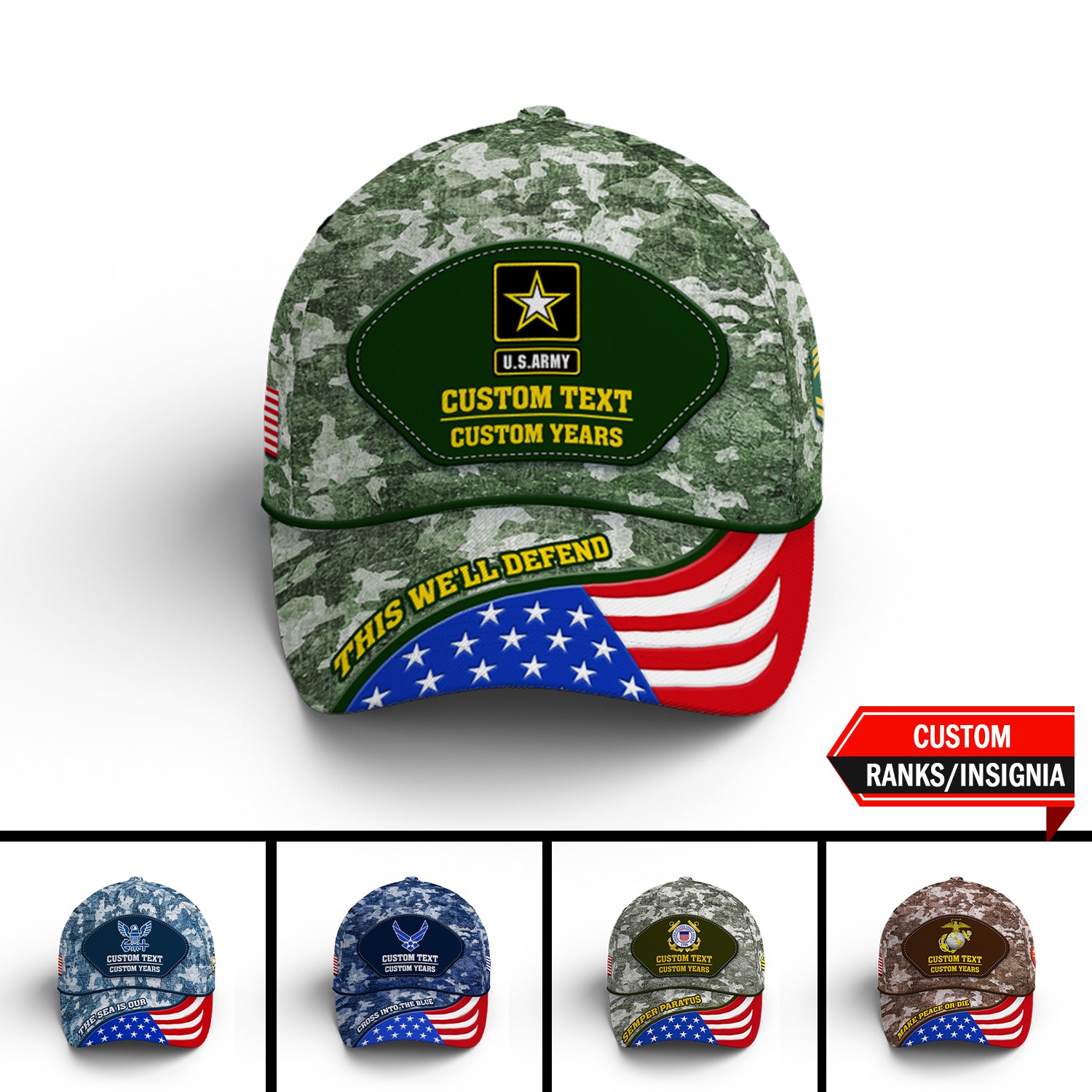 Custom Ranks/Insignia, Personalized Name And Years Served All Over Prints Premium Classic Cap JAOVC05