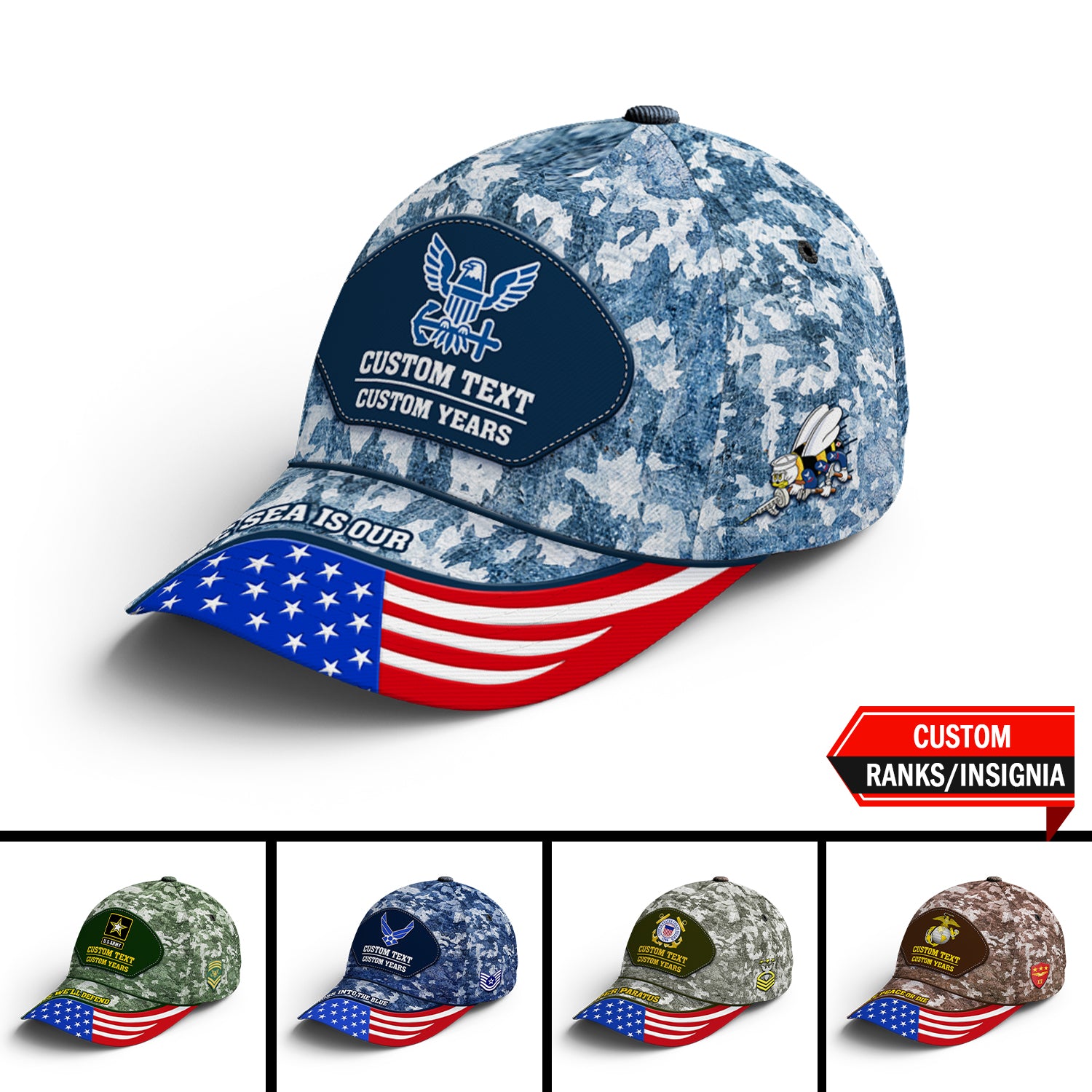 Custom Ranks/Insignia, Personalized Name And Years Served All Over Prints Premium Classic Cap JAOVC05