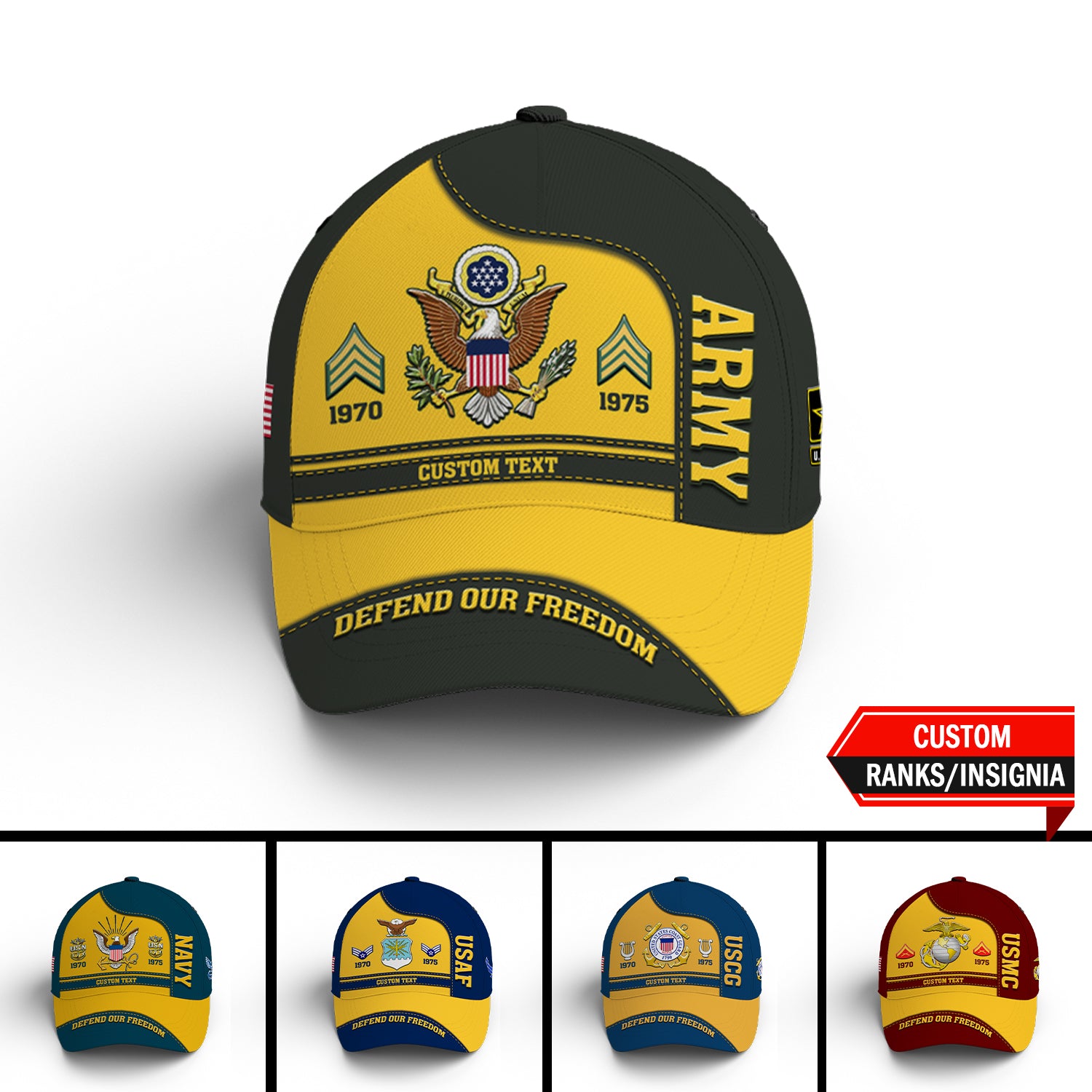 Custom Ranks/Insignia, Personalized Name And Years Served All Over Prints Premium Classic Cap JAOVC07