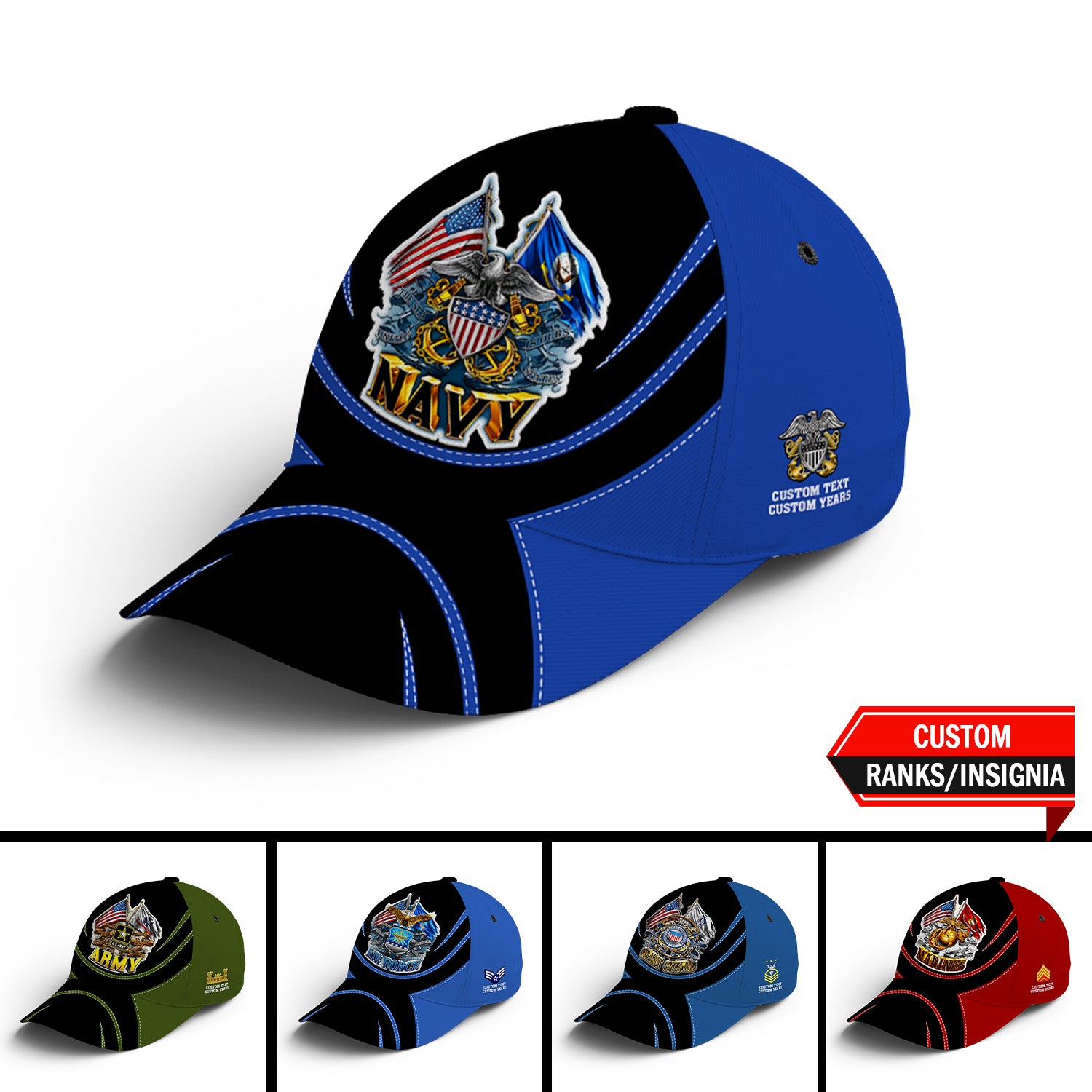 Custom Ranks/Insignia, Personalized Name And Years Served All Over Prints Premium Classic Cap JAOVC08