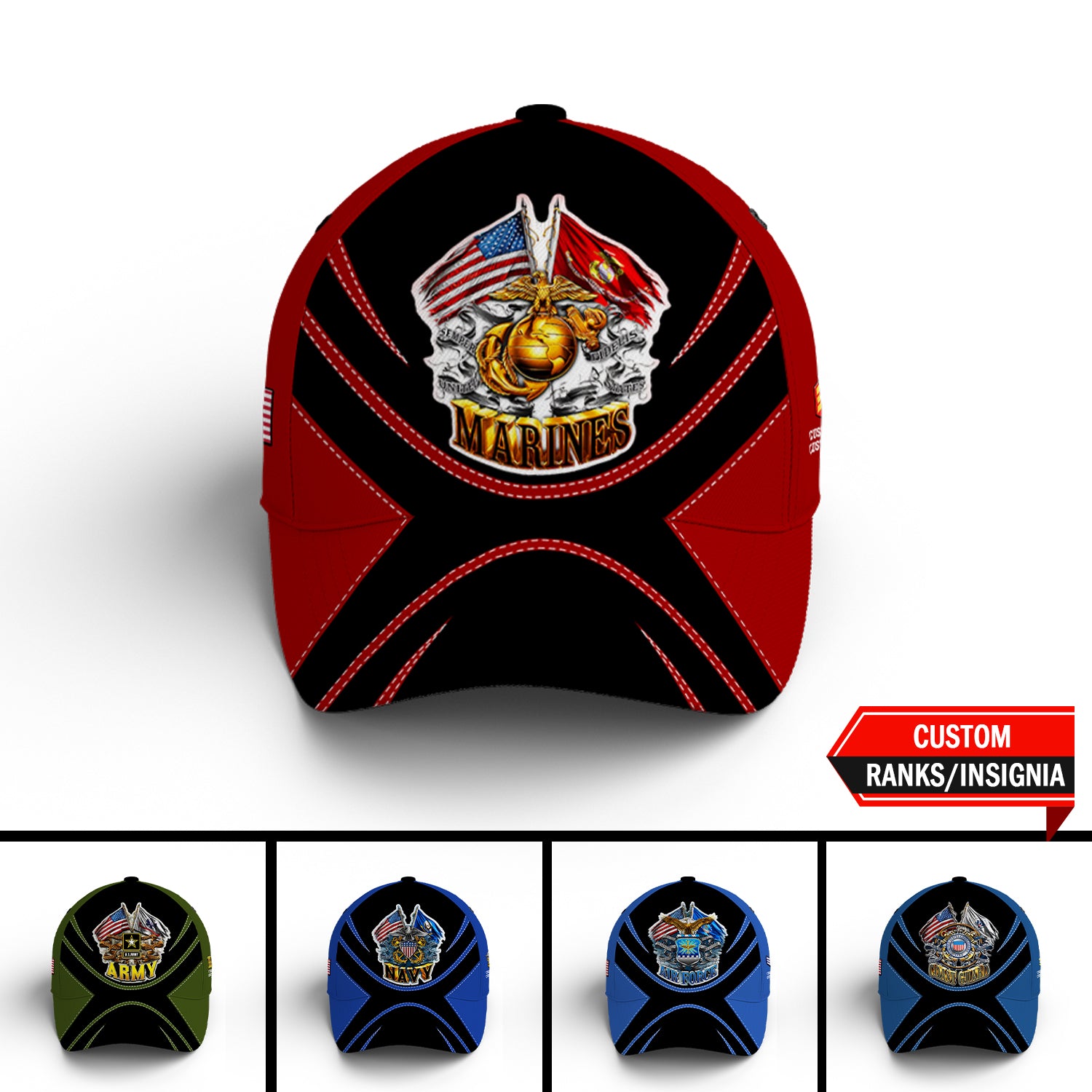 Custom Ranks/Insignia, Personalized Name And Years Served All Over Prints Premium Classic Cap JAOVC08