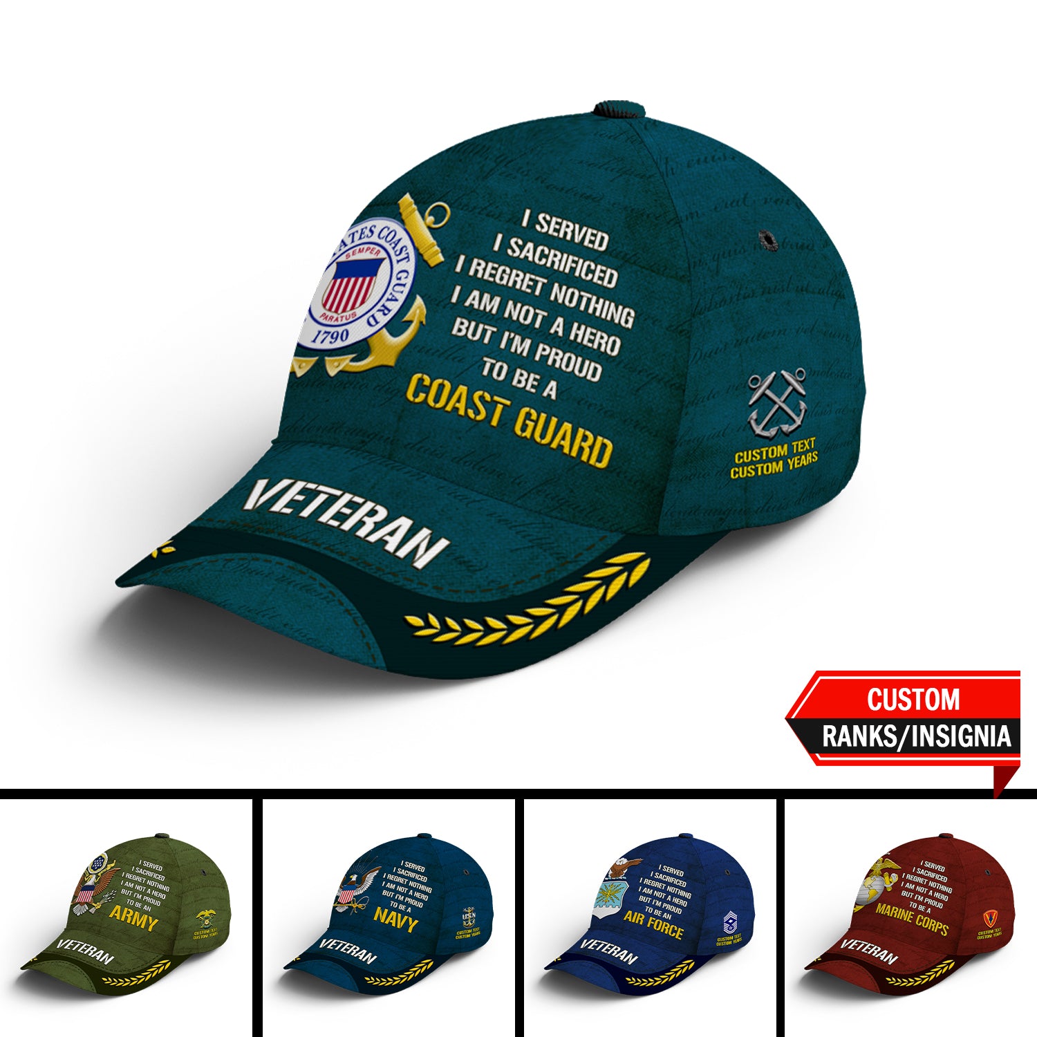 Custom Ranks/Insignia, Personalized Name And Years Served All Over Prints Premium Classic Cap JAOVC09