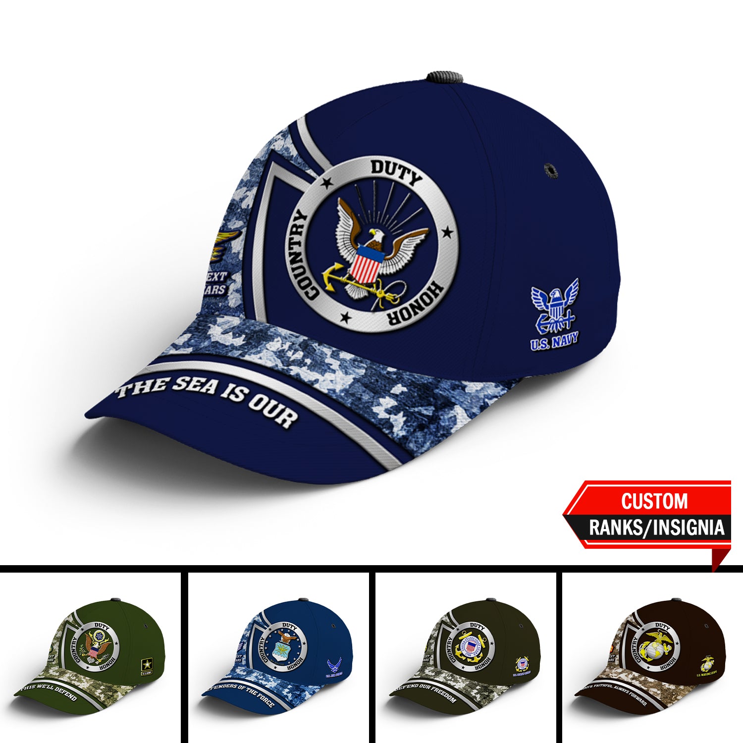 Custom Ranks/Insignia, Personalized Name And Years Served All Over Prints Premium Classic Cap JAOVC10