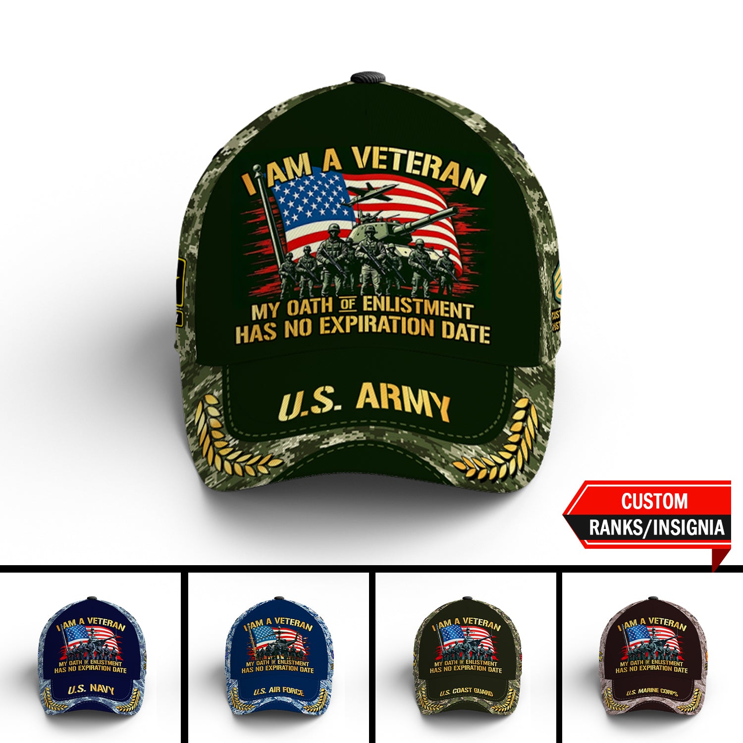 Custom Ranks/Insignia, Personalized Name And Years Served All Over Prints Premium Classic Cap JAOVC11