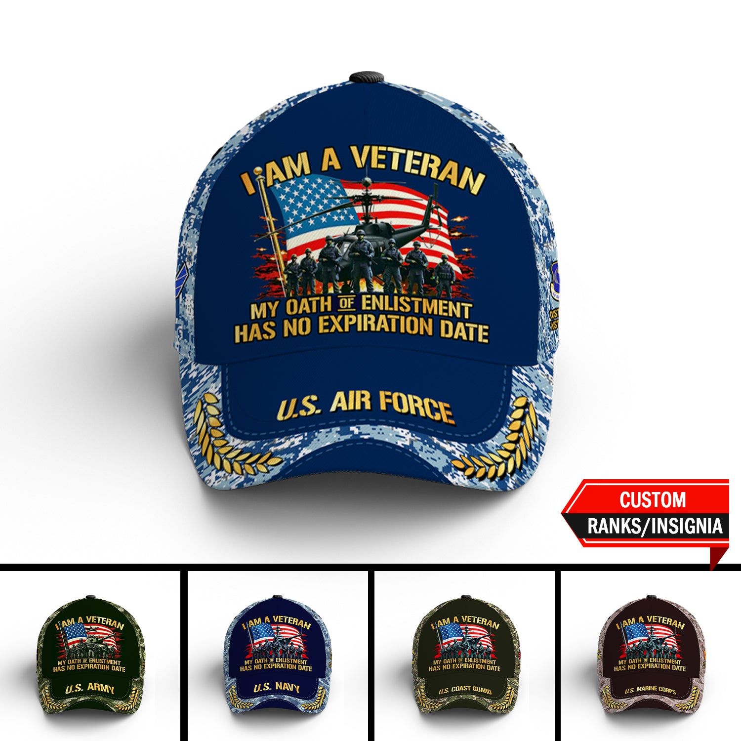 Custom Ranks/Insignia, Personalized Name And Years Served All Over Prints Premium Classic Cap JAOVC11