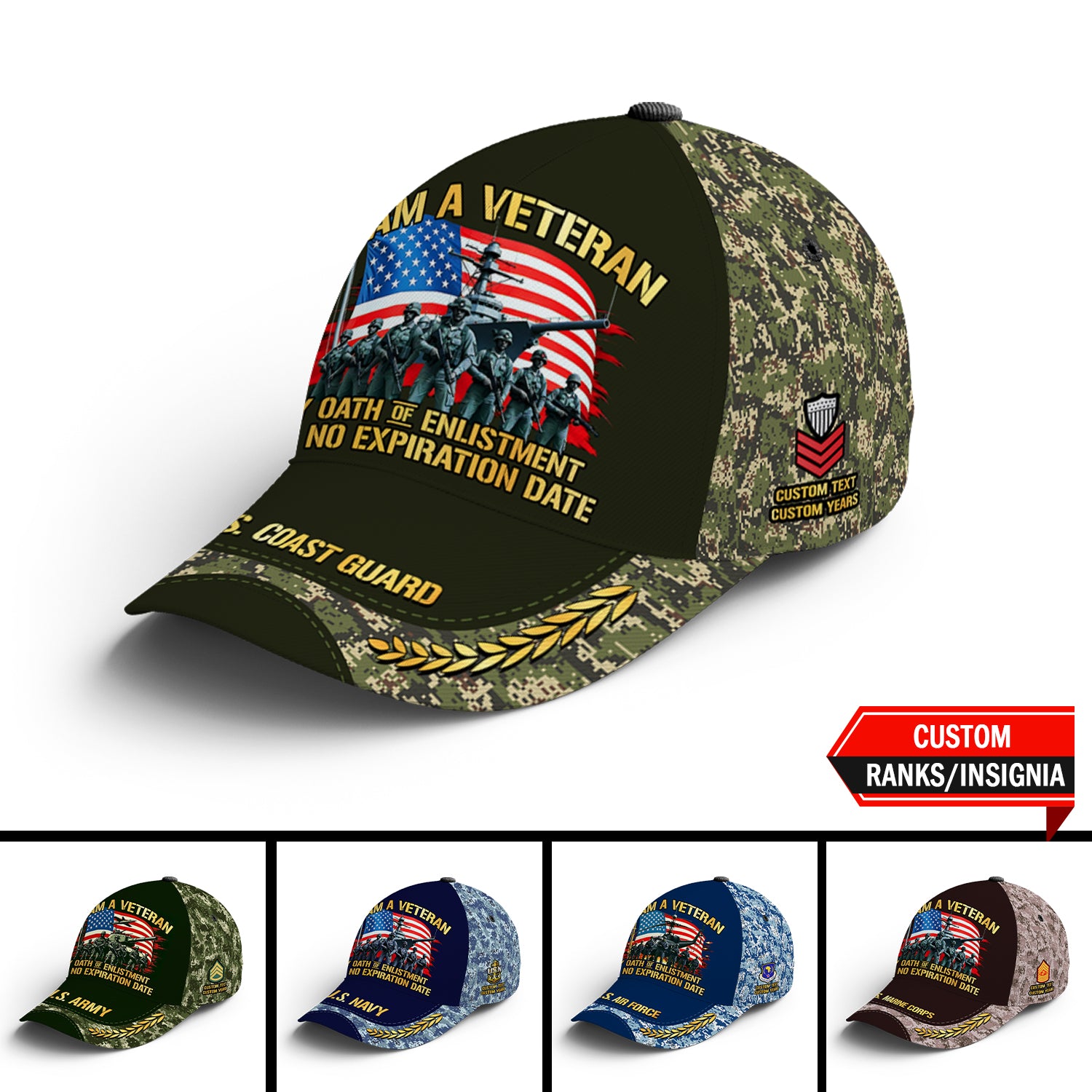 Custom Ranks/Insignia, Personalized Name And Years Served All Over Prints Premium Classic Cap JAOVC11