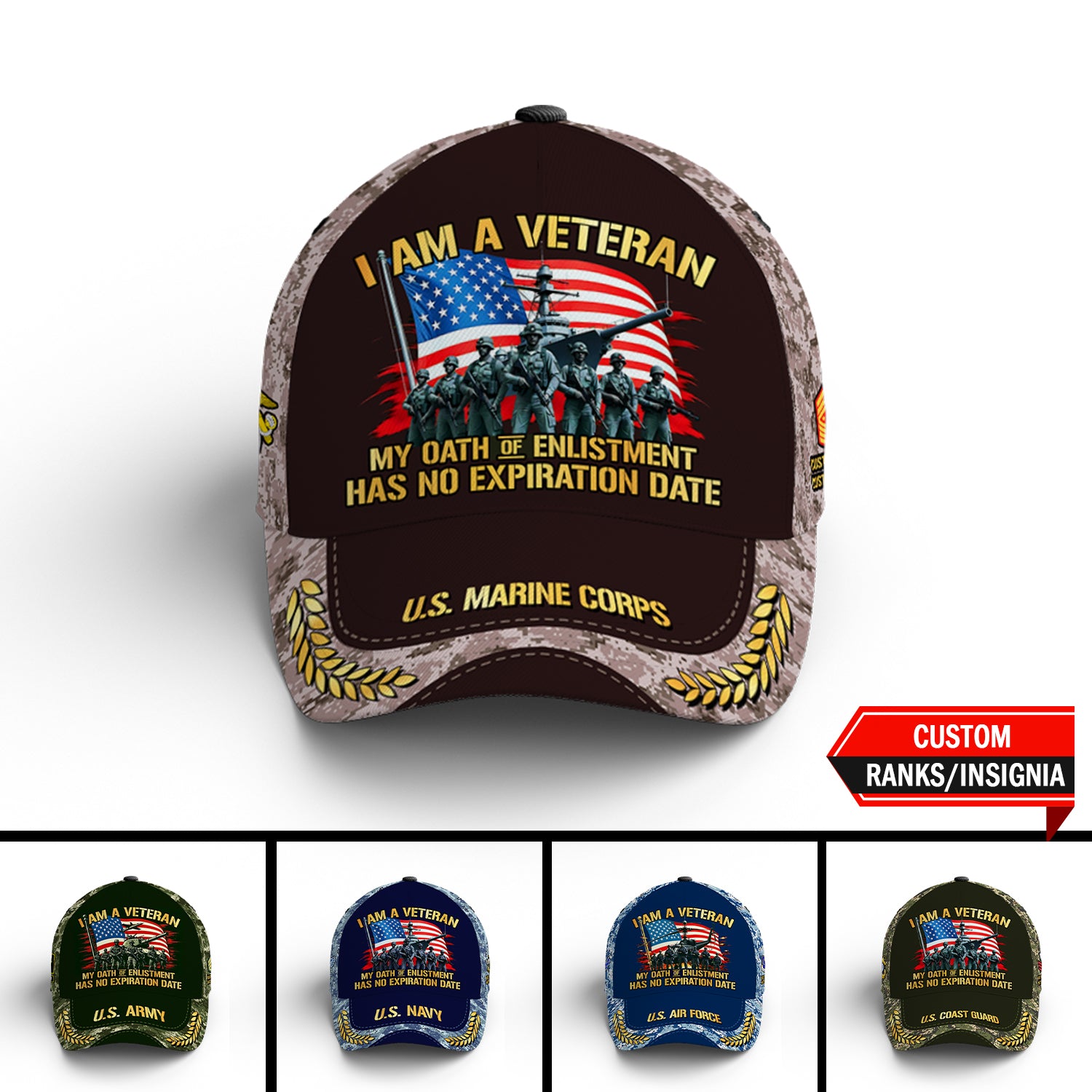 Custom Ranks/Insignia, Personalized Name And Years Served All Over Prints Premium Classic Cap JAOVC11