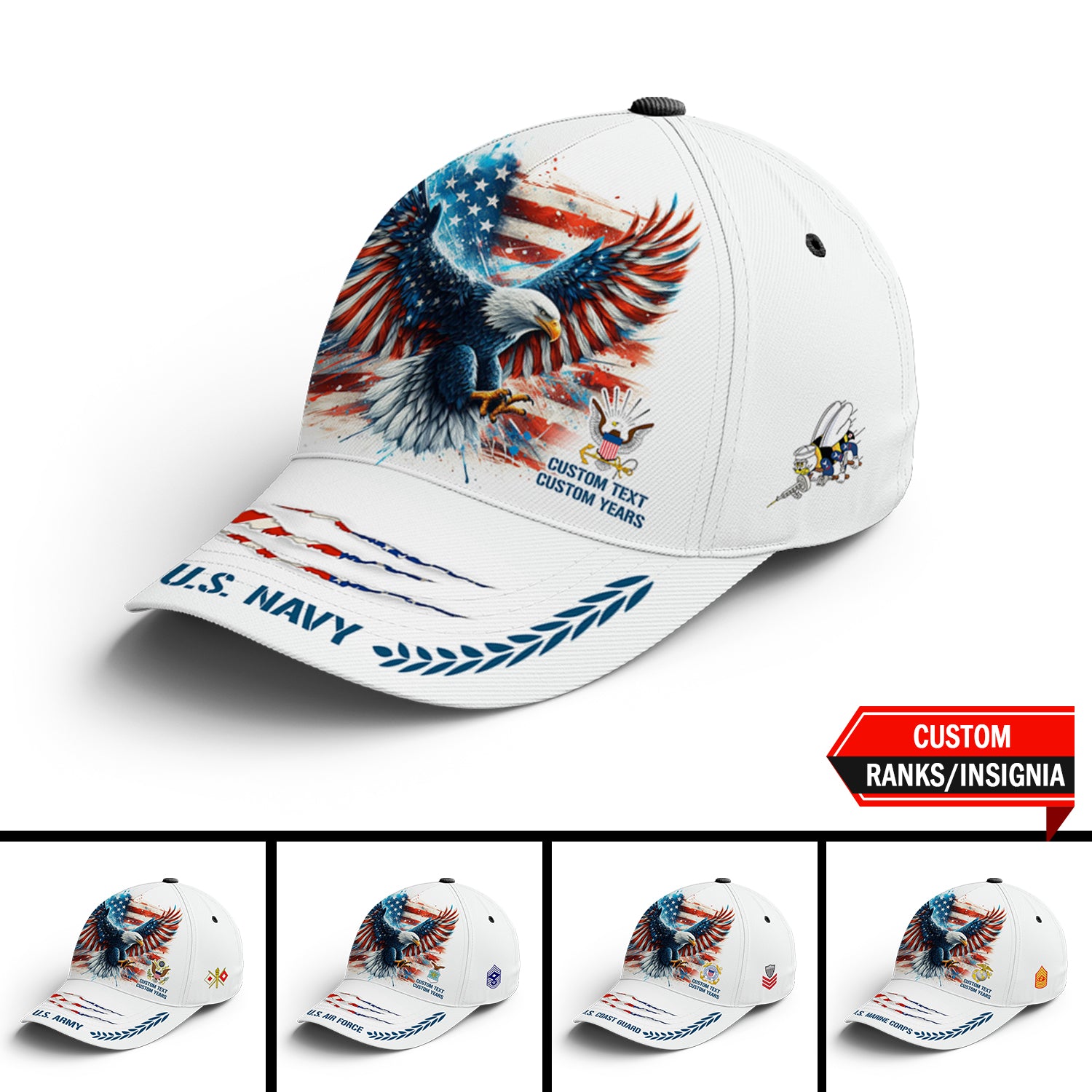 Custom Ranks/Insignia, Personalized Name And Years Served All Over Prints Premium Classic Cap JAOVC13