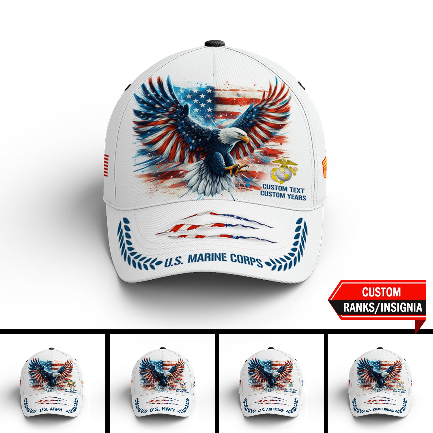 Custom Ranks/Insignia, Personalized Name And Years Served All Over Prints Premium Classic Cap JAOVC13