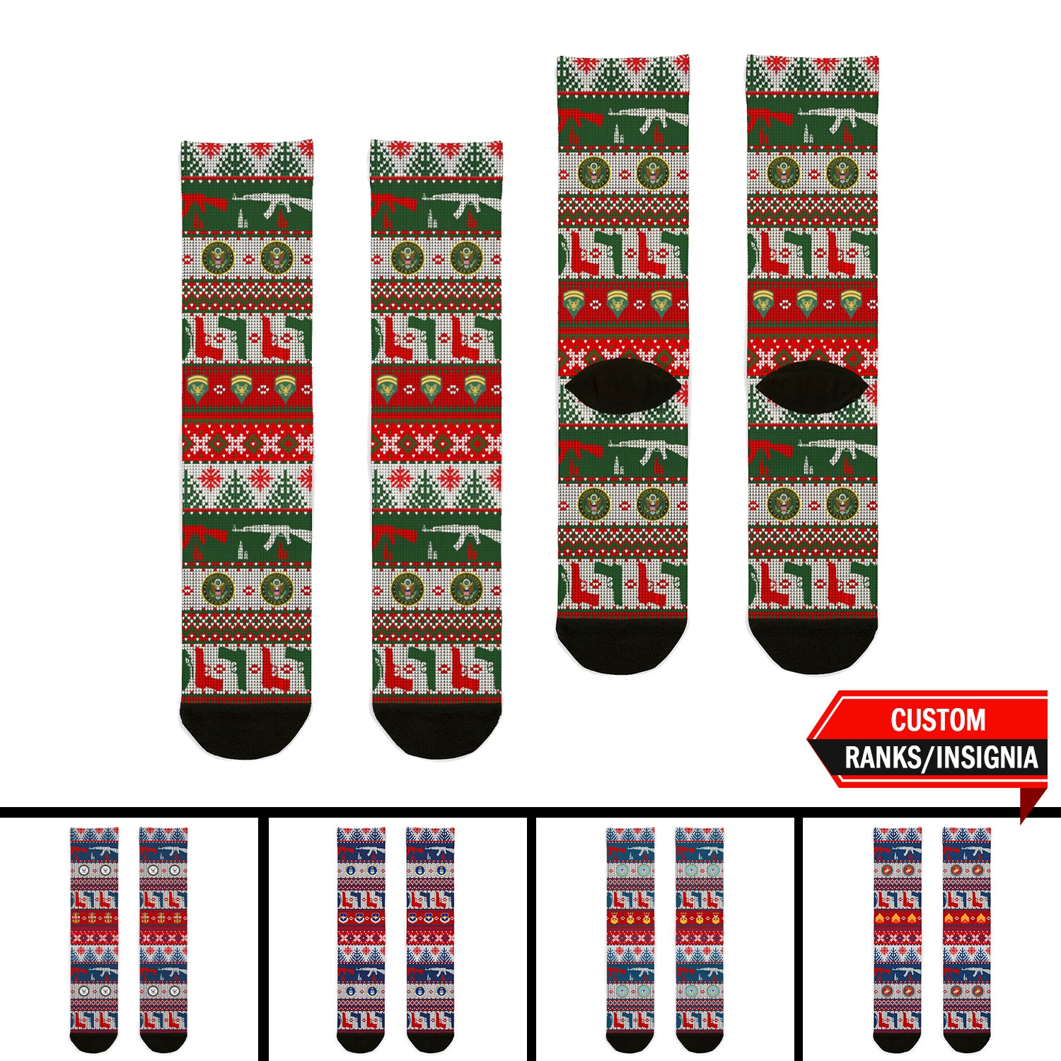 Custom US Military Ranks/Insignia All Over Prints Sublimation Crew Socks JSK01