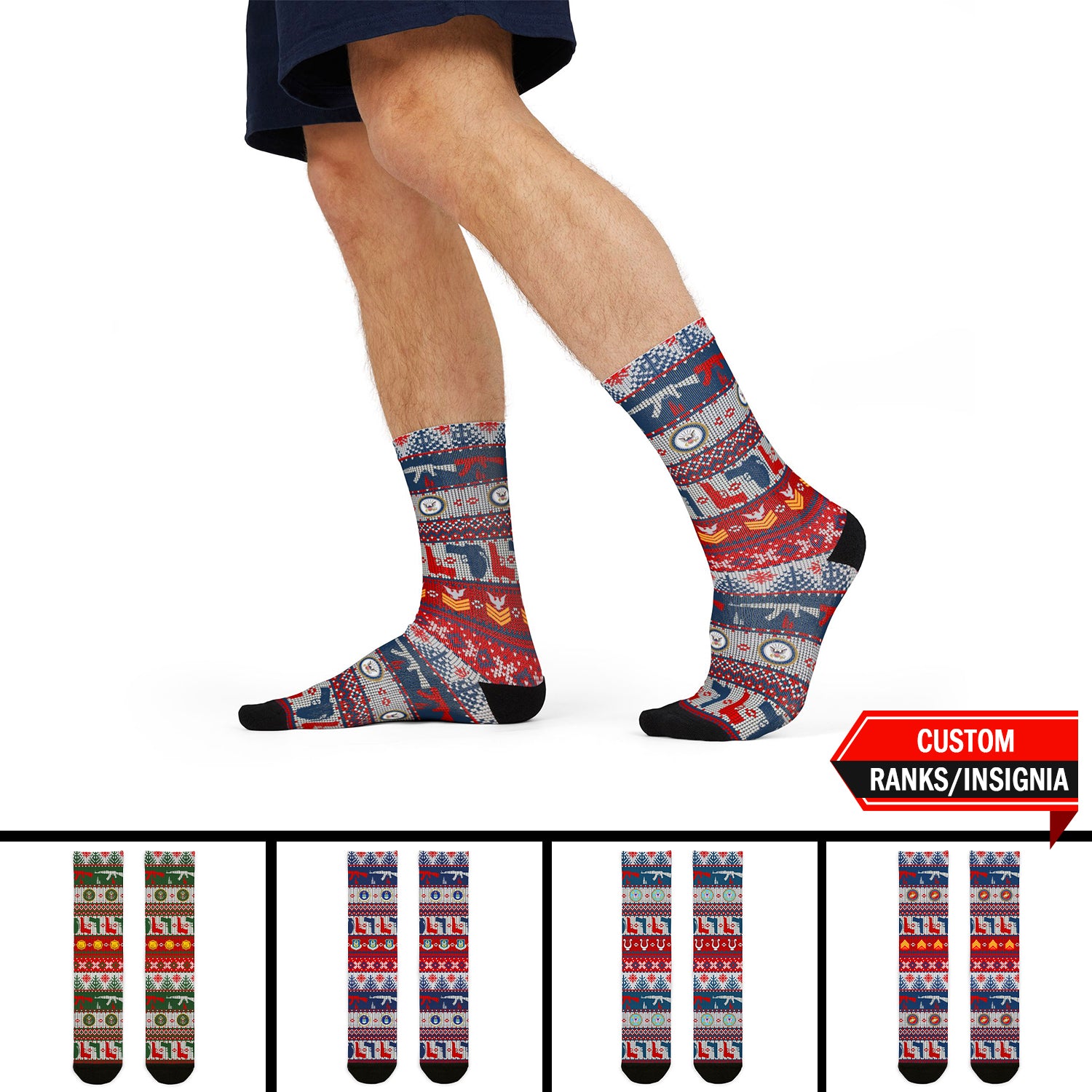 Custom US Military Ranks/Insignia All Over Prints Sublimation Crew Socks JSK01