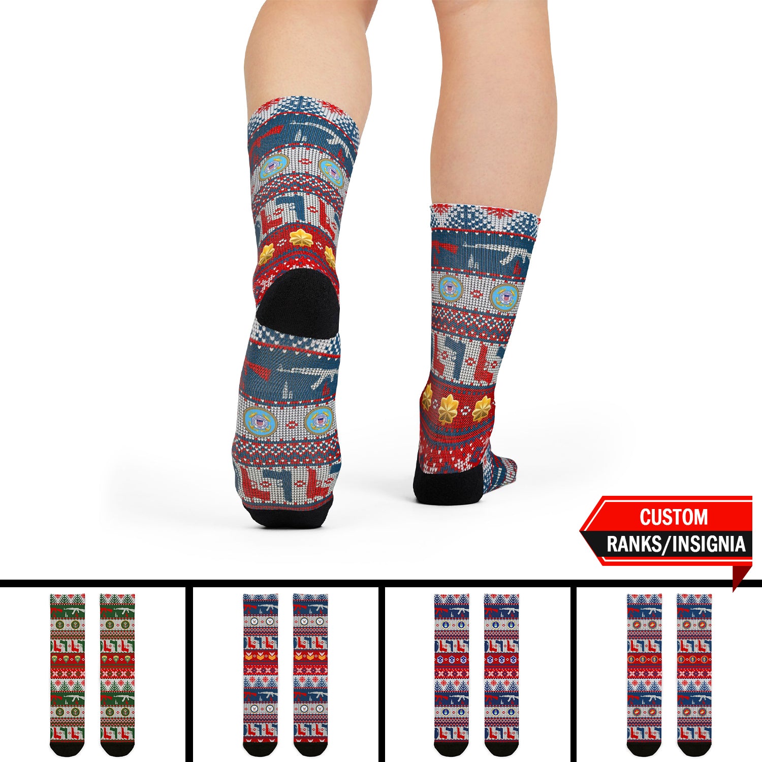 Custom US Military Ranks/Insignia All Over Prints Sublimation Crew Socks JSK01