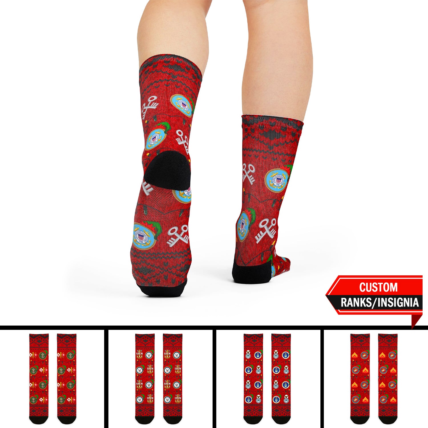 Custom US Military Ranks/Insignia All Over Prints Sublimation Crew Socks JSK02