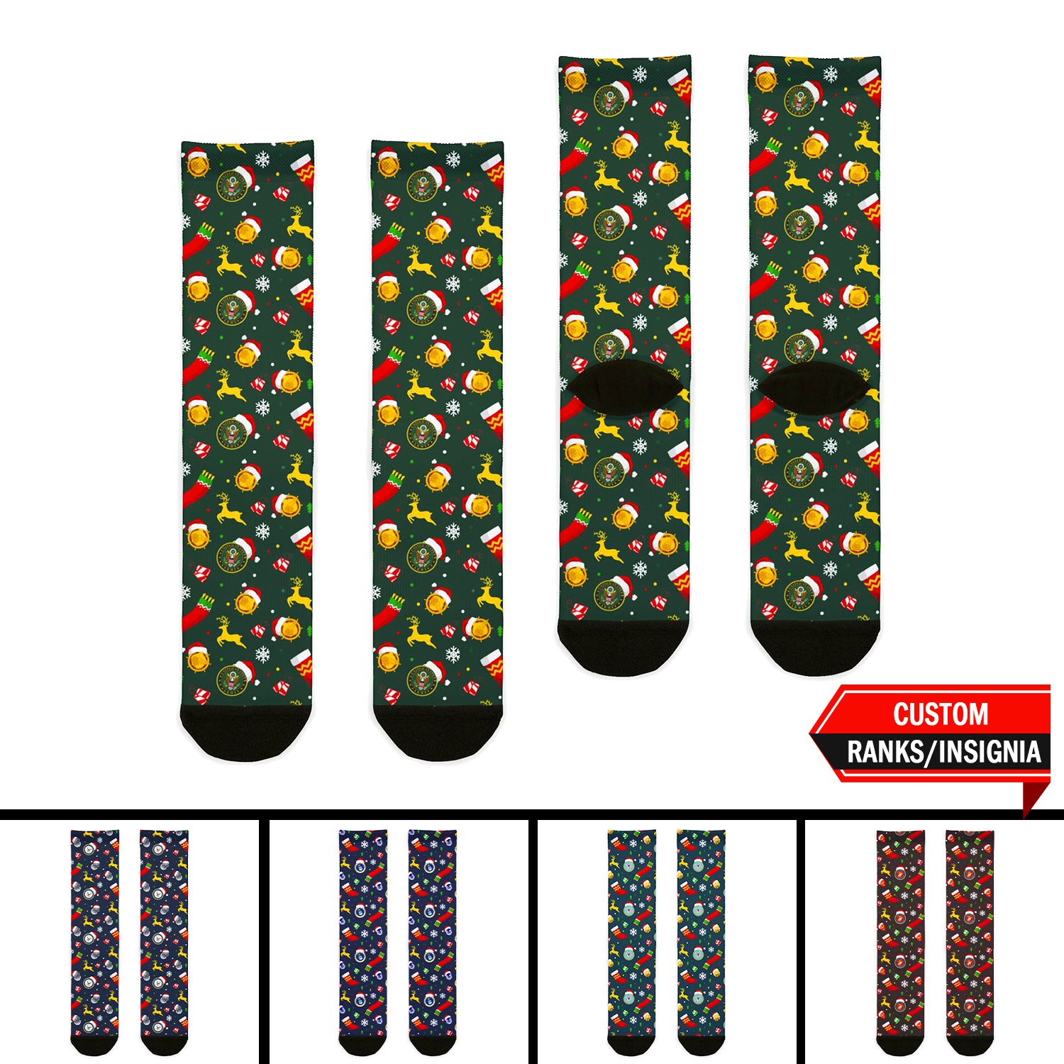 Custom US Military Ranks/Insignia All Over Prints Sublimation Crew Socks JSK03