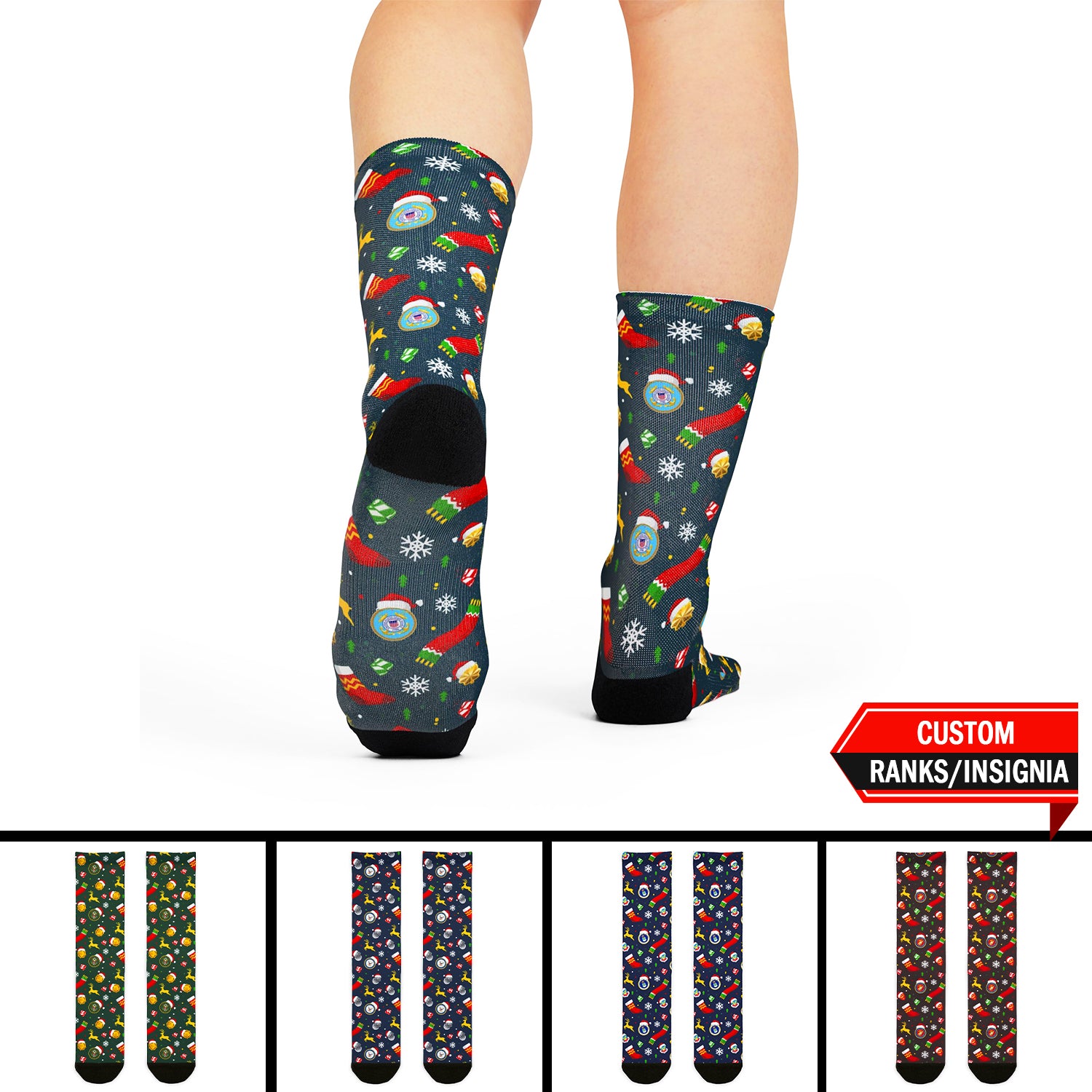 Custom US Military Ranks/Insignia All Over Prints Sublimation Crew Socks JSK03