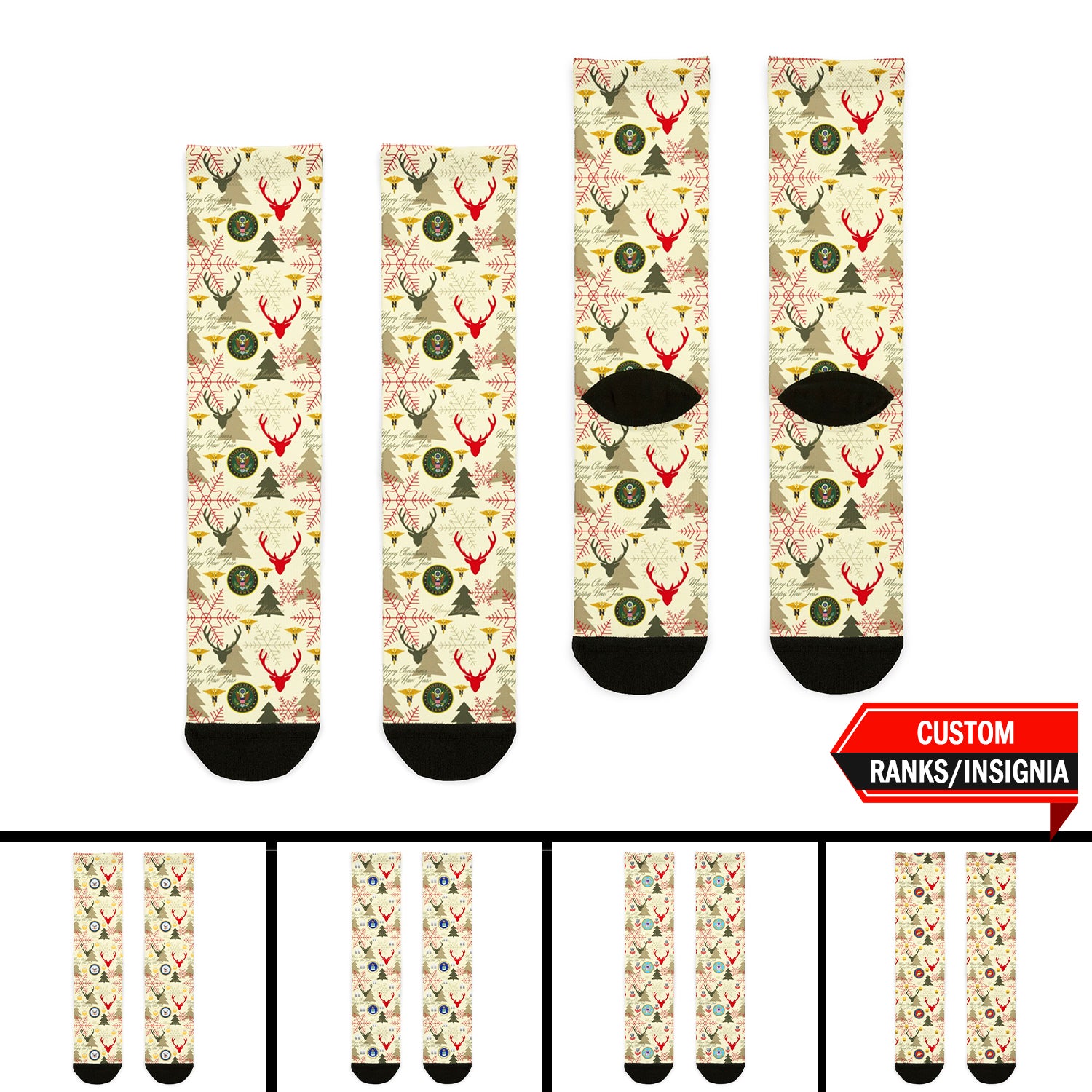 Custom US Military Ranks/Insignia All Over Prints Sublimation Crew Socks JSK04