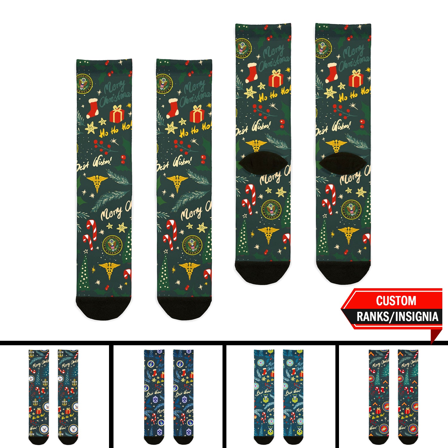 Custom US Military Ranks/Insignia All Over Prints Sublimation Crew Socks JSK05