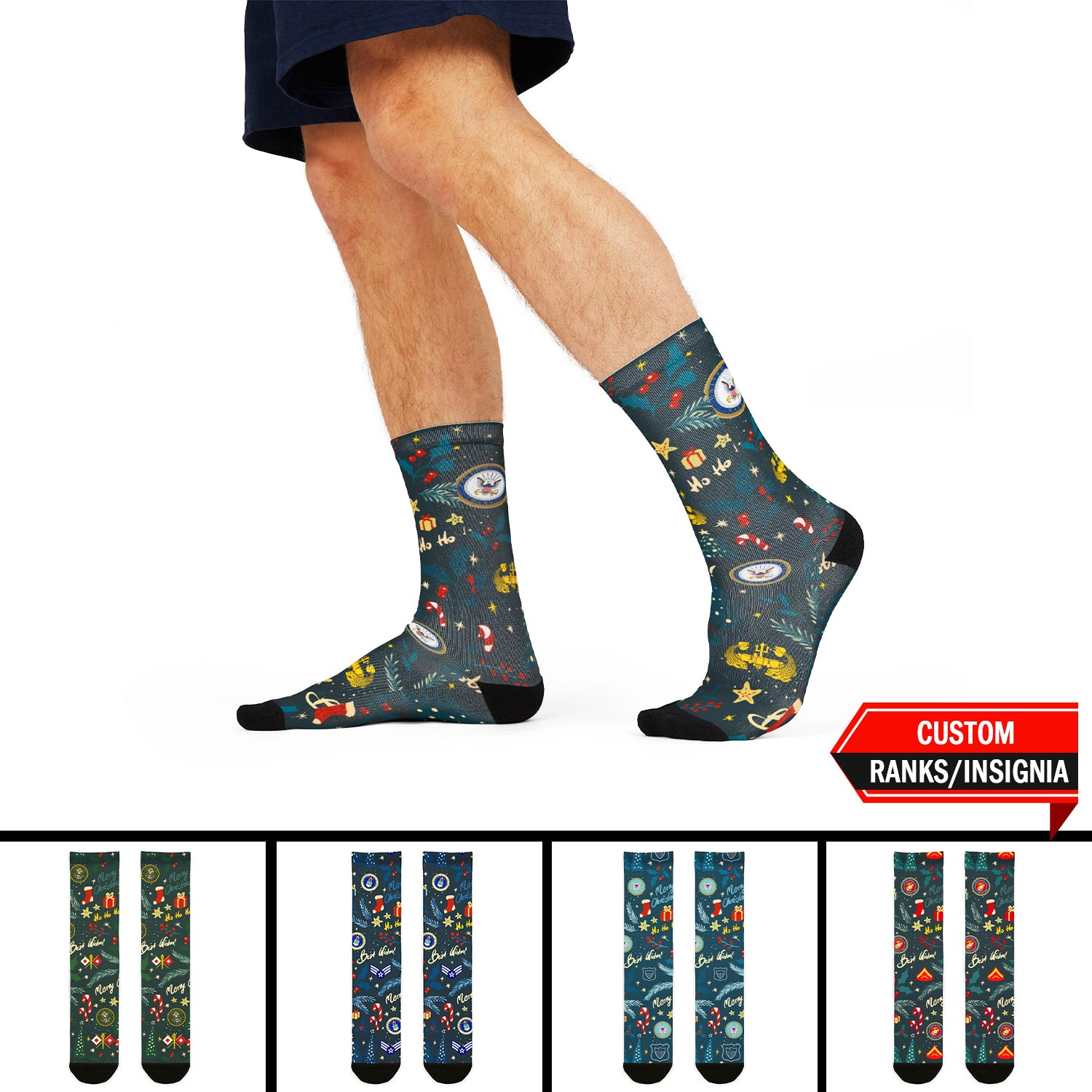 Custom US Military Ranks/Insignia All Over Prints Sublimation Crew Socks JSK05