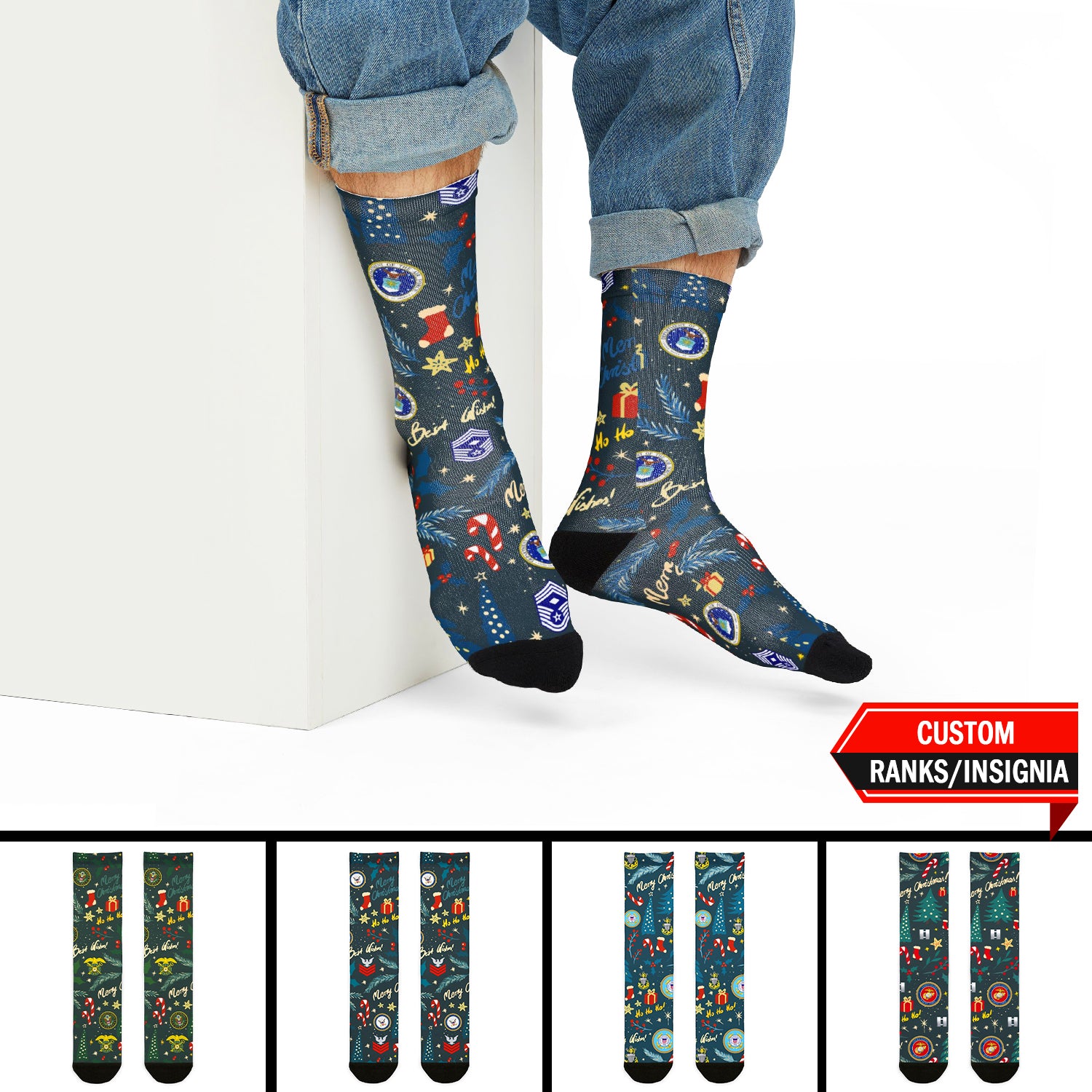 Custom US Military Ranks/Insignia All Over Prints Sublimation Crew Socks JSK05