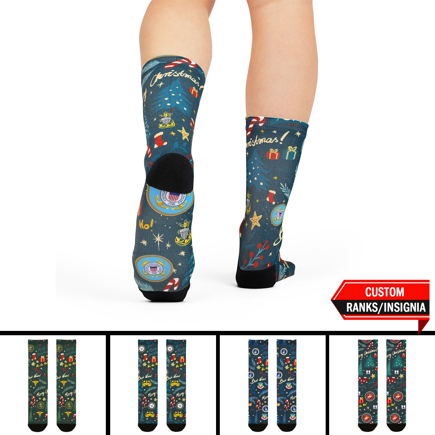 Custom US Military Ranks/Insignia All Over Prints Sublimation Crew Socks JSK05