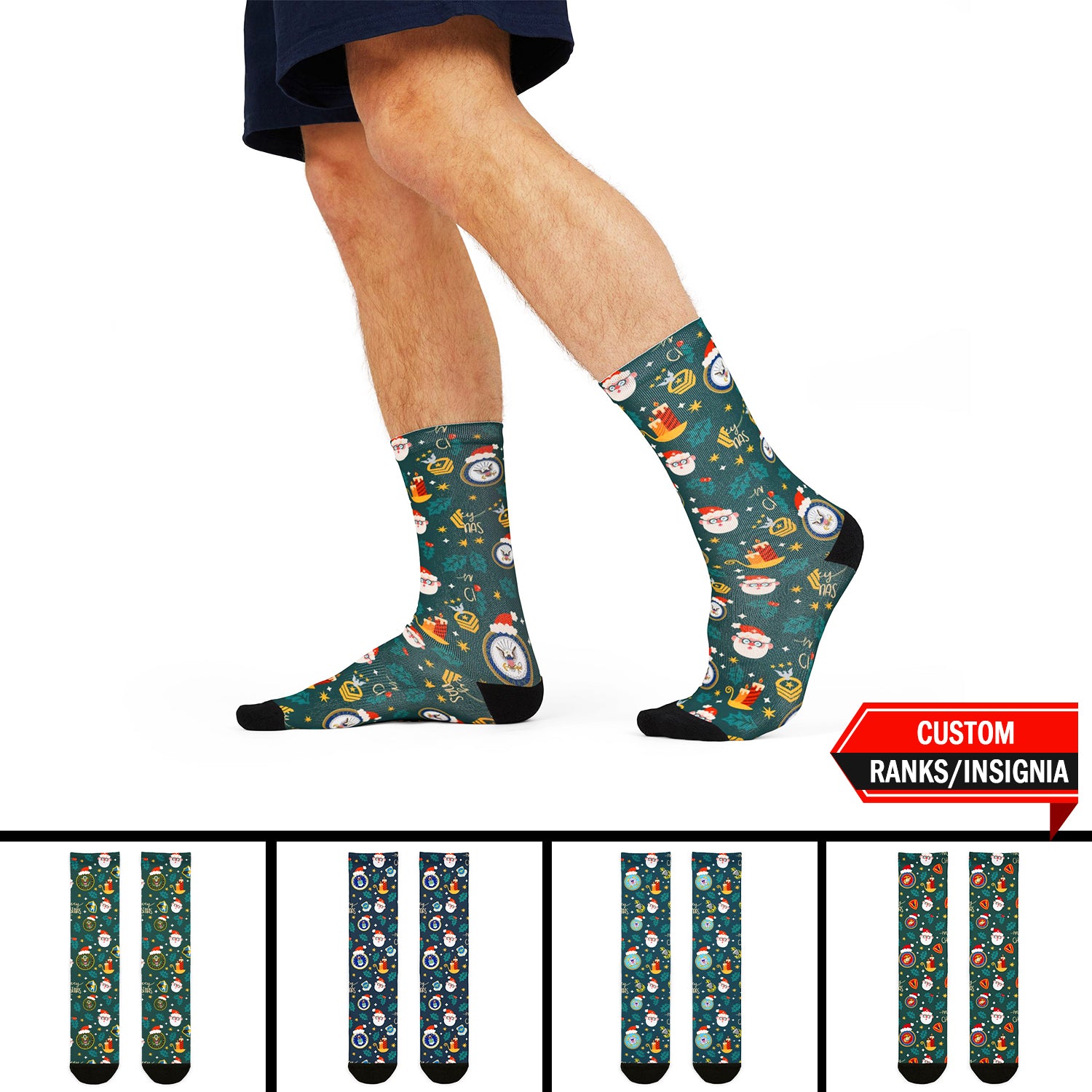 Custom US Military Ranks/Insignia All Over Prints Sublimation Crew Socks JSK07