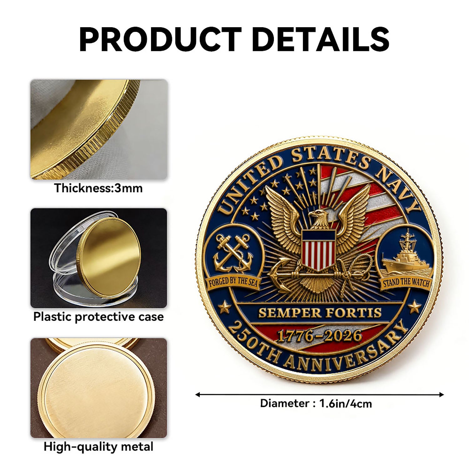 Personalized U.S. Navy 250th Anniversary Challenge Coin