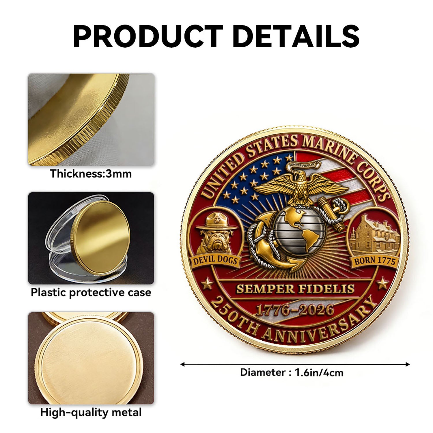 Personalized U.S. MARlNES 250th Anniversary Challenge Coin